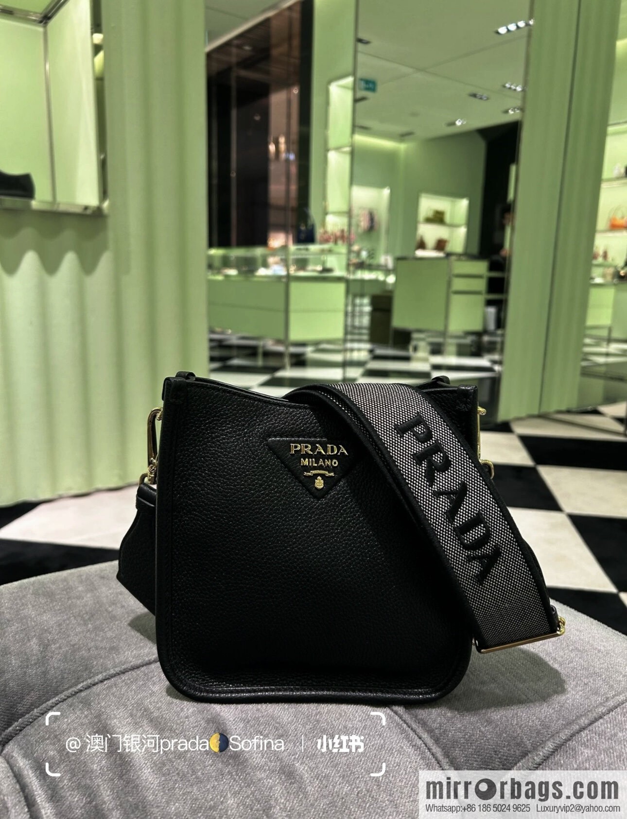 PRADA 👏 new shoulder strap bag 👏 1BH191-1/tote bag, black