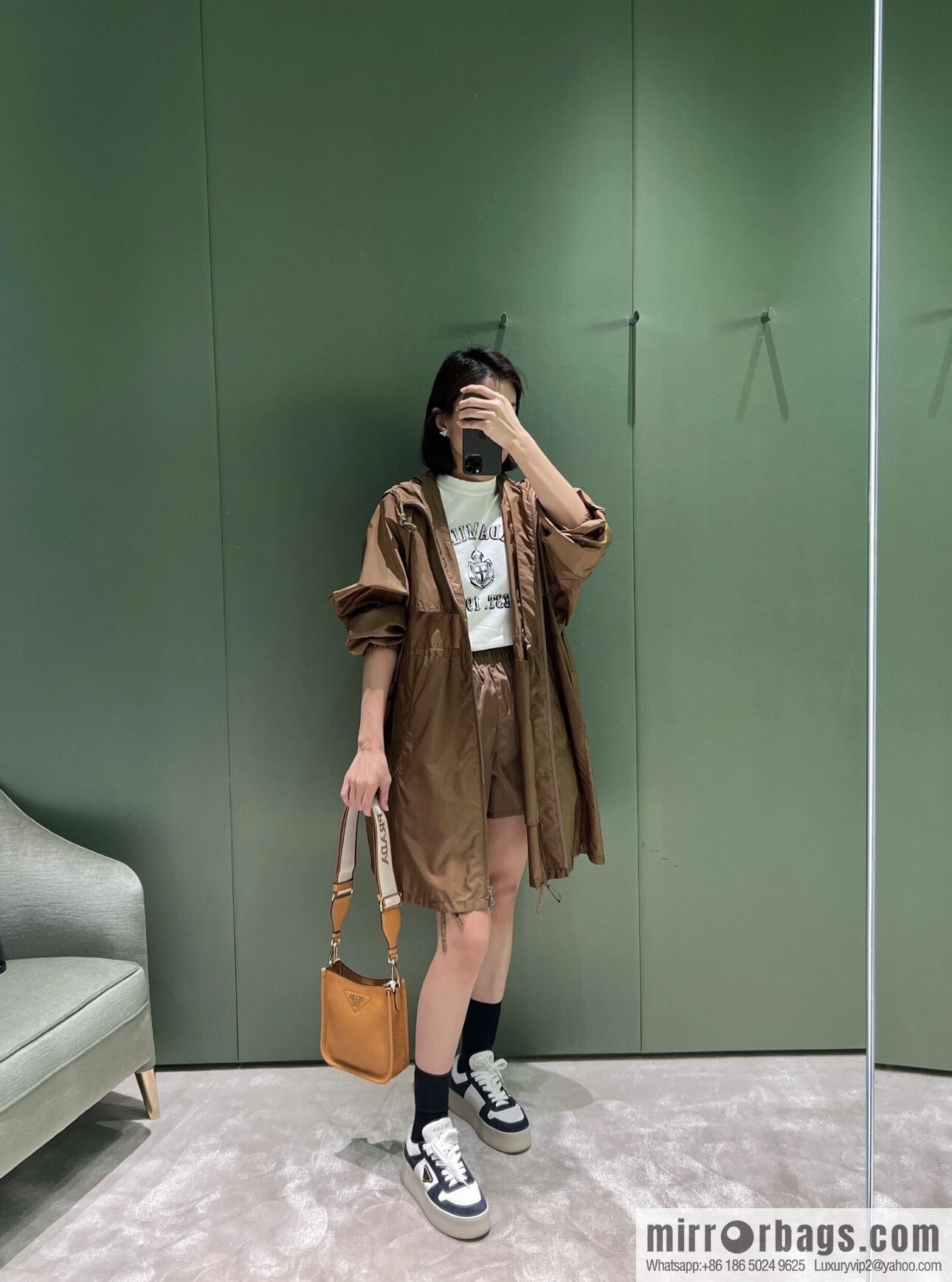 PRADA 👏 new shoulder strap bag 👏 1BH191-1/tote bag, caramel color
