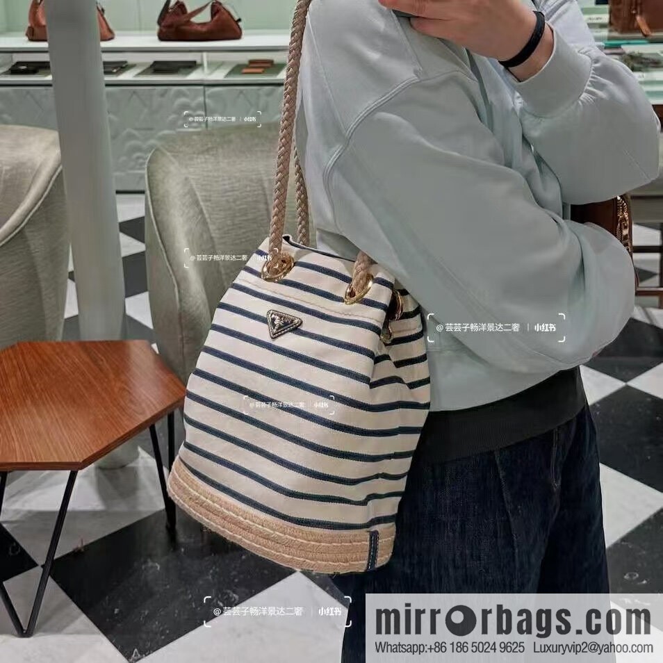 PRADA 🎉 new bucket bag 🎉 1BE082 striped 🎉🎉 black striped