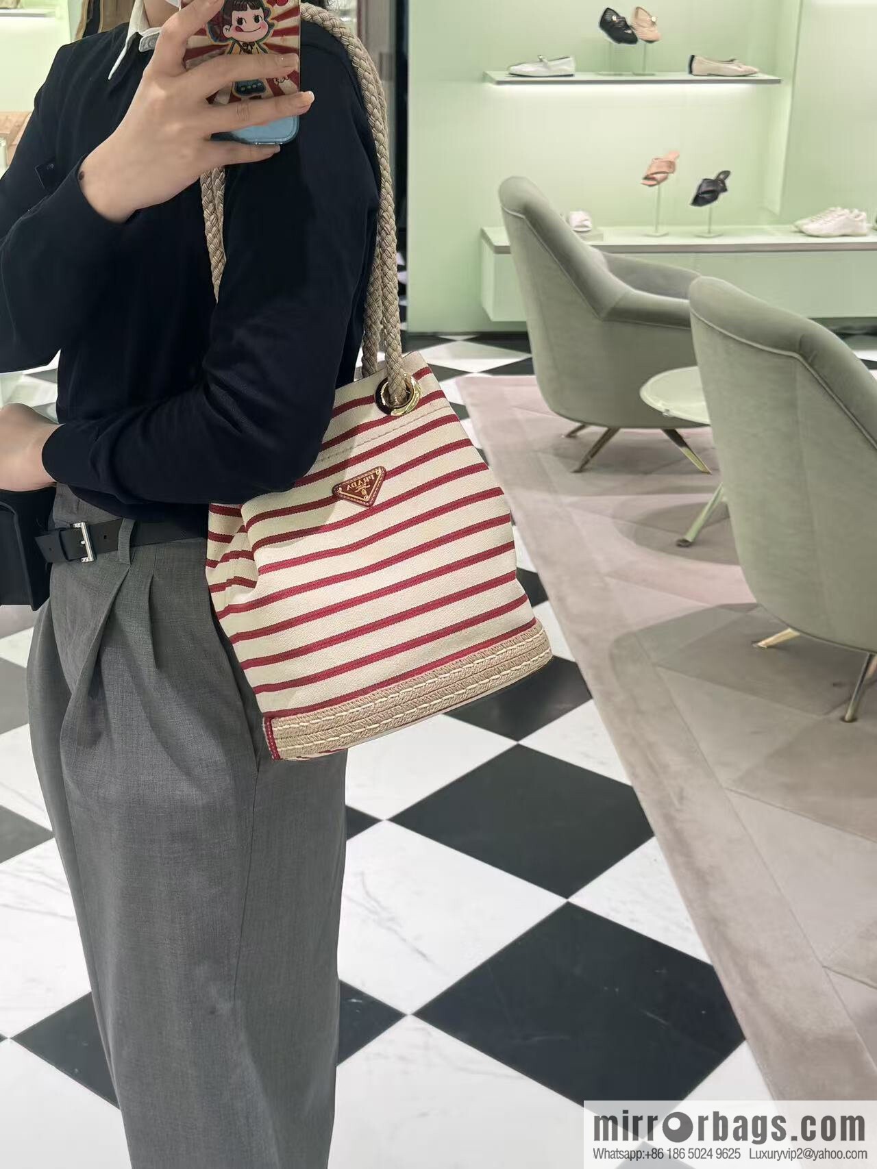 PRADA 🎉 new bucket bag 🎉 1BE082 striped 🎉🎉 red stripes