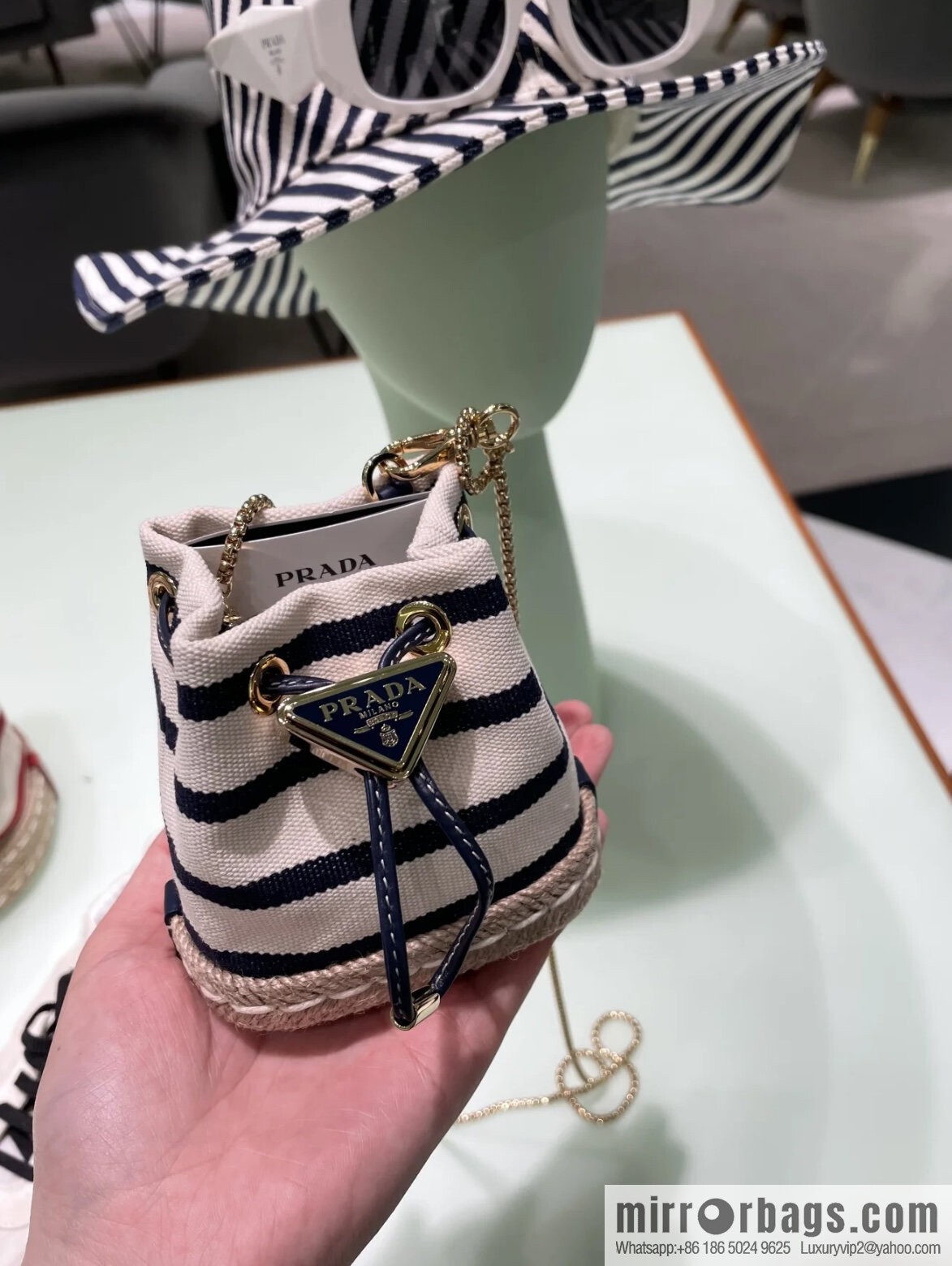 PRADA 🎉 Mini Bucket 🎉 1NR016 Striped 🎉🎉 Black Striped