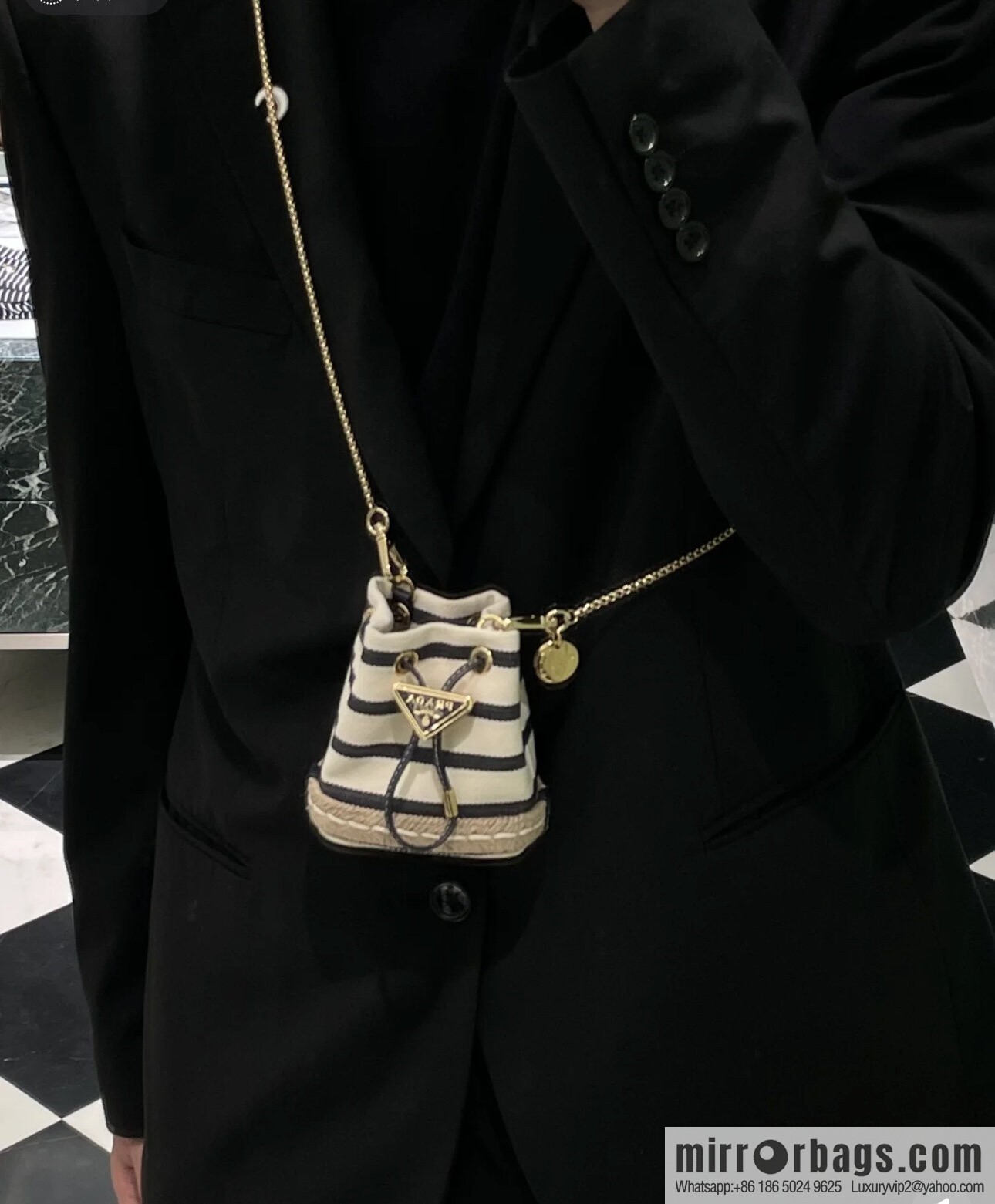 PRADA 🎉 Mini Bucket 🎉 1NR016 Striped 🎉🎉 Black Striped
