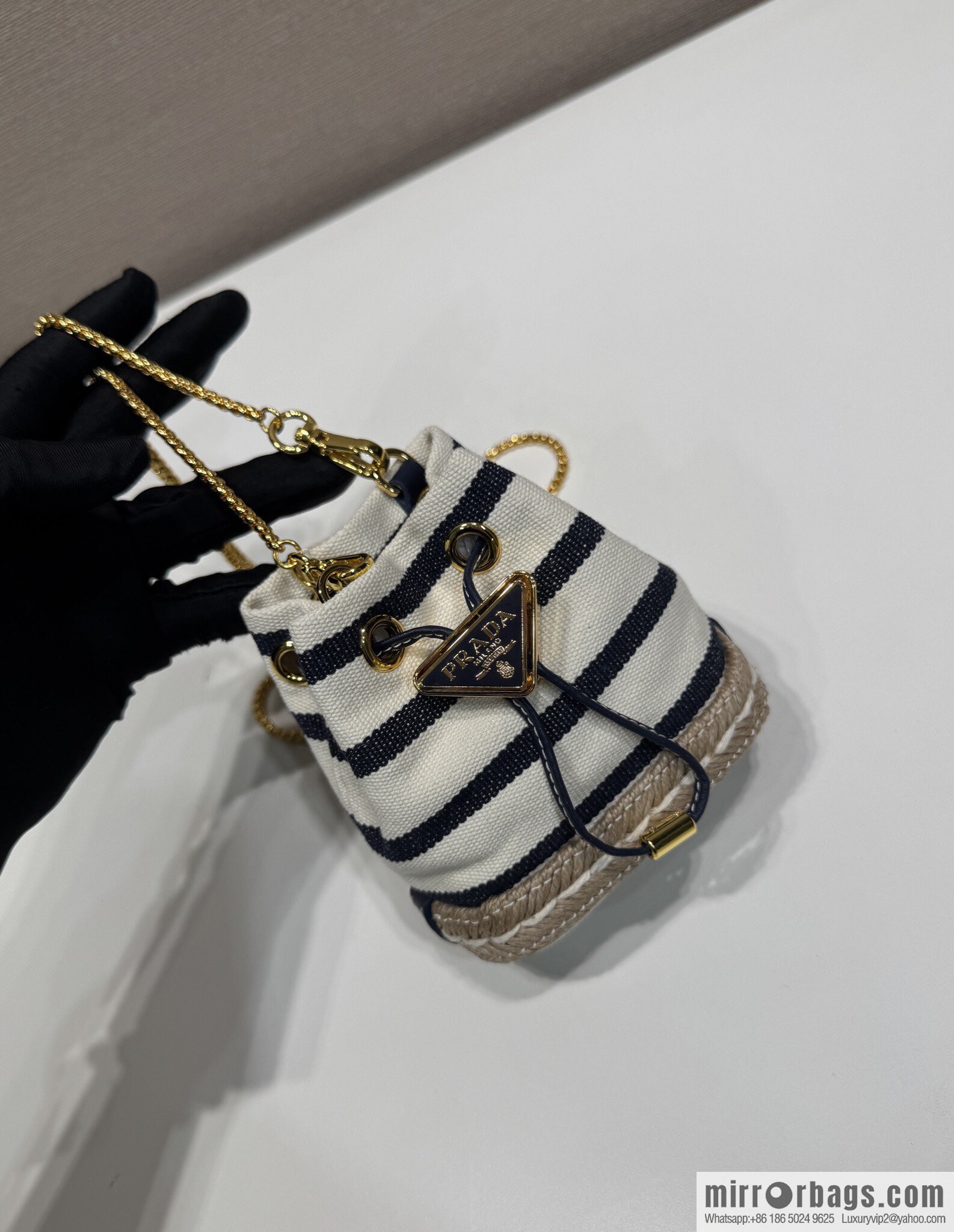 PRADA 🎉 Mini Bucket 🎉 1NR016 Striped 🎉🎉 Black Striped