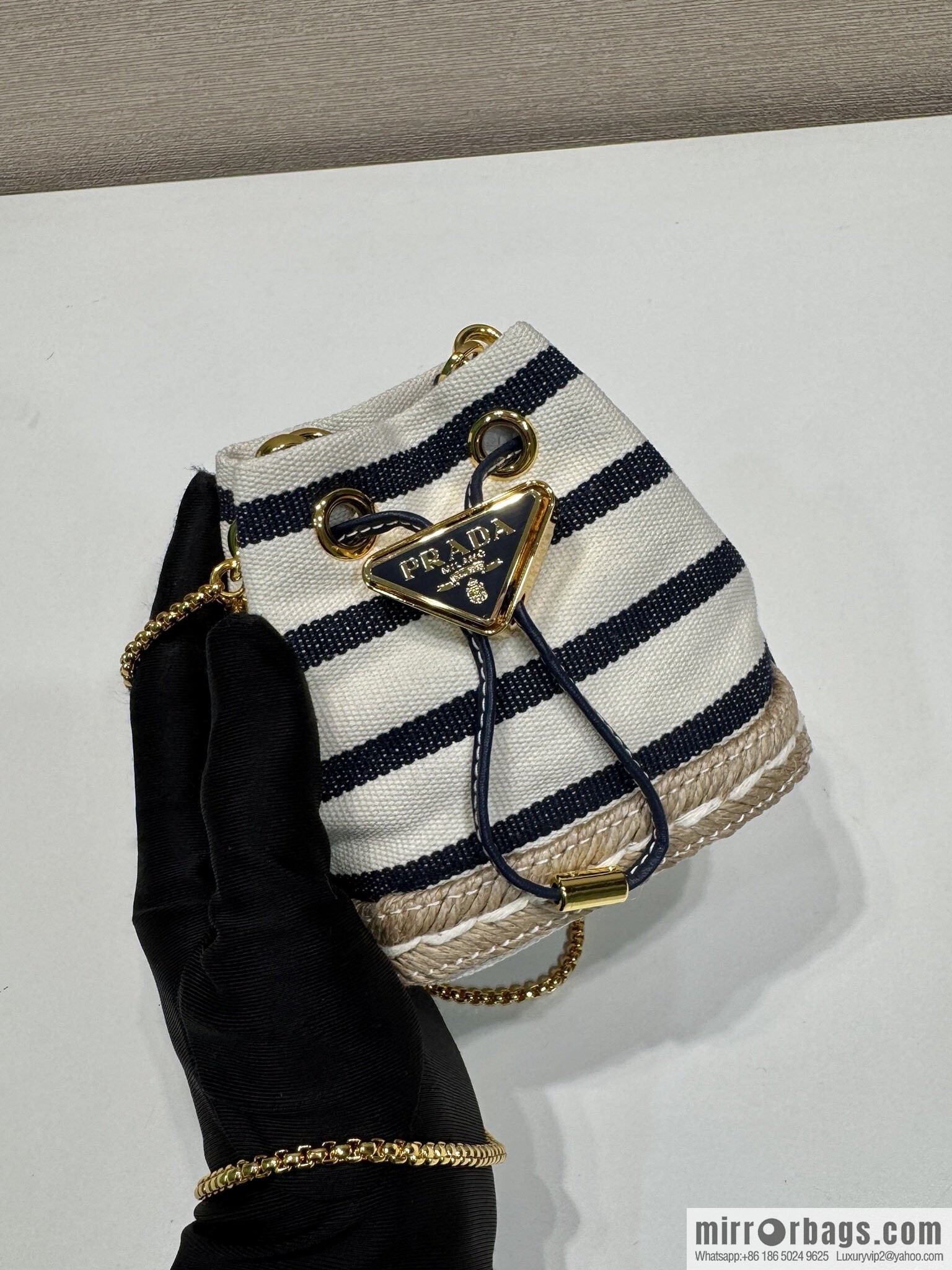 PRADA 🎉 Mini Bucket 🎉 1NR016 Striped 🎉🎉 Black Striped