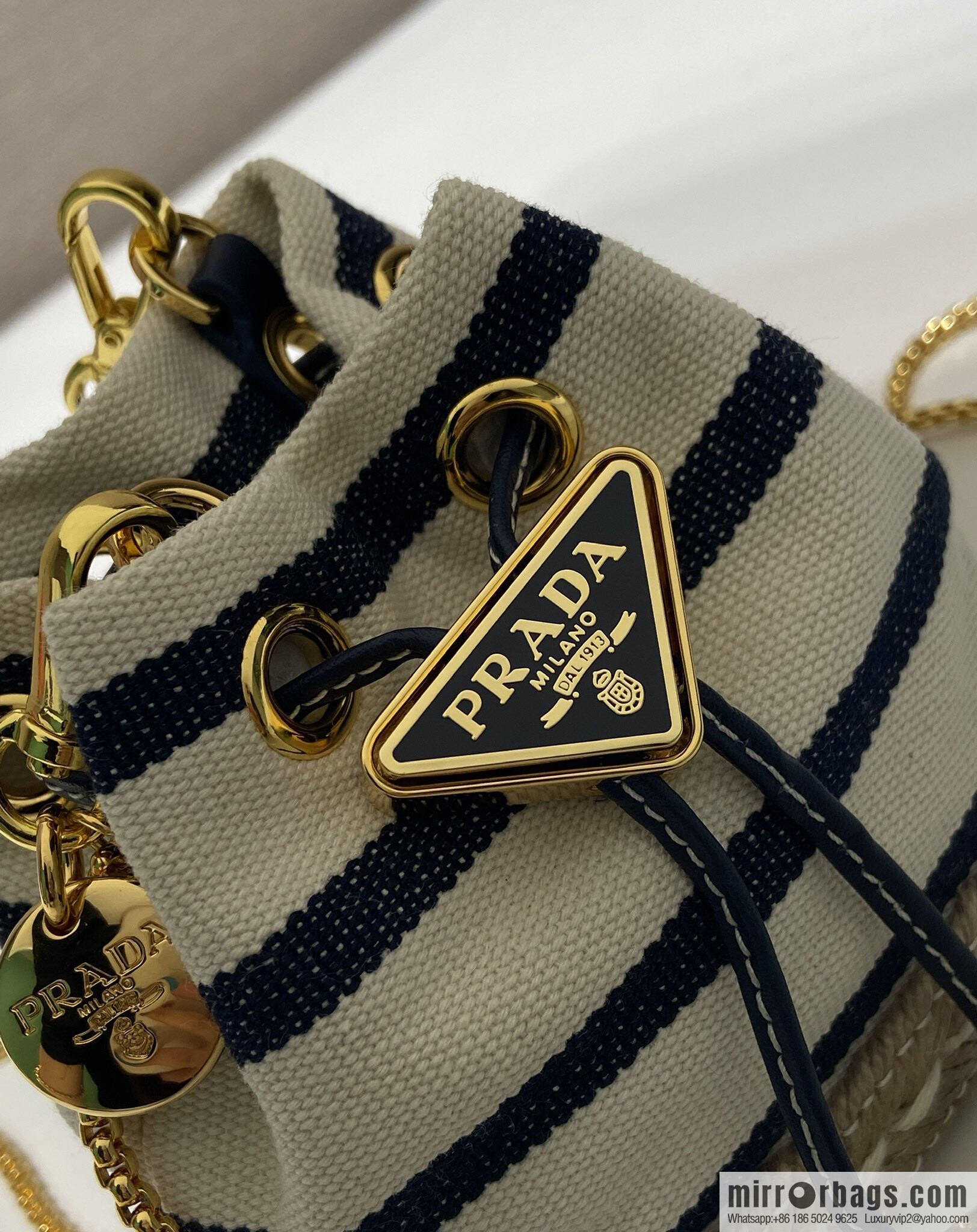 PRADA 🎉 Mini Bucket 🎉 1NR016 Striped 🎉🎉 Black Striped