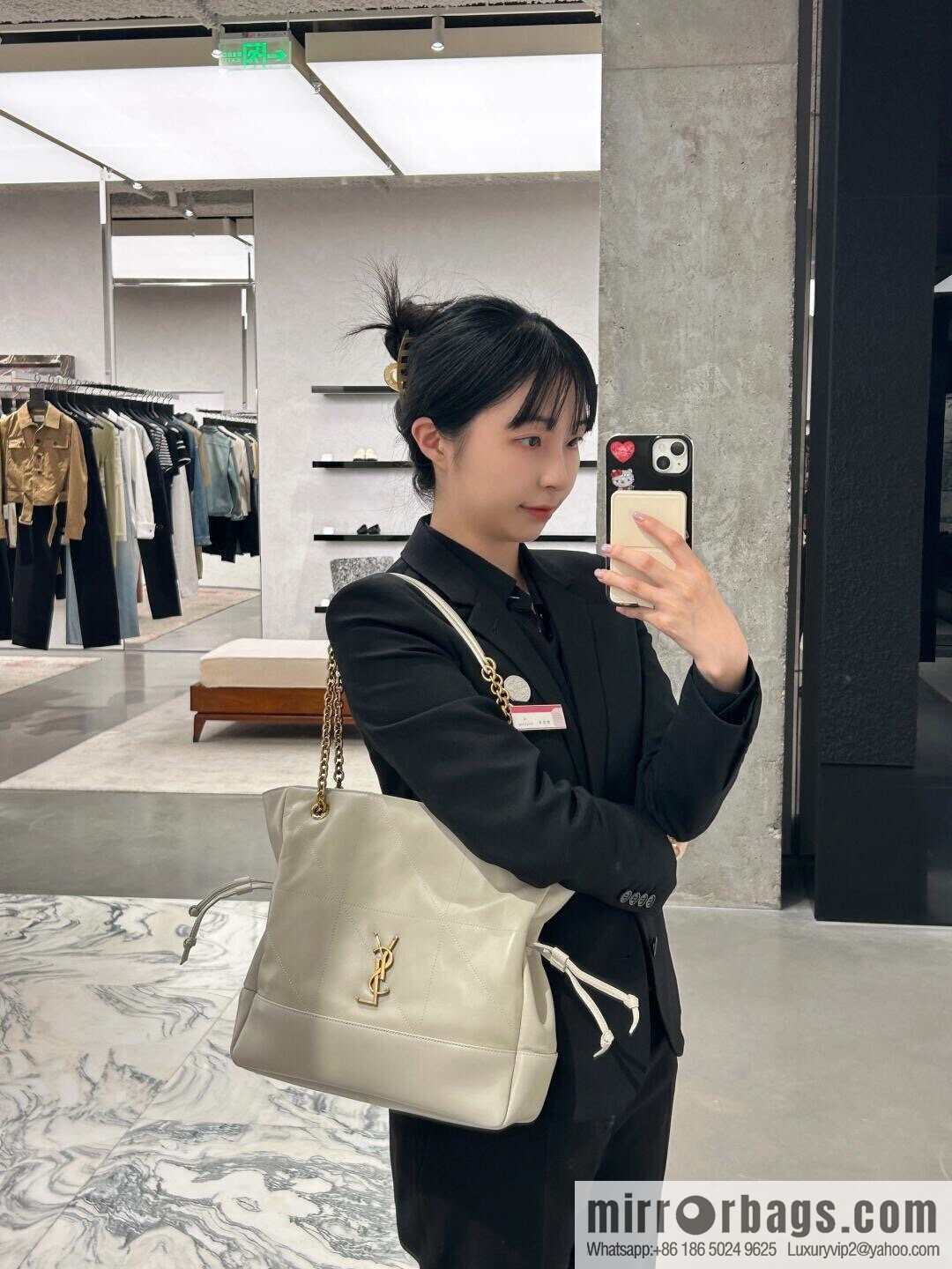 YSL 𝗝𝗮𝗺𝗶𝗲 𝟰.𝟯 small 𝗣𝗢𝗖𝗛𝗢𝗡_ lucky bag bucket bag 833948 white