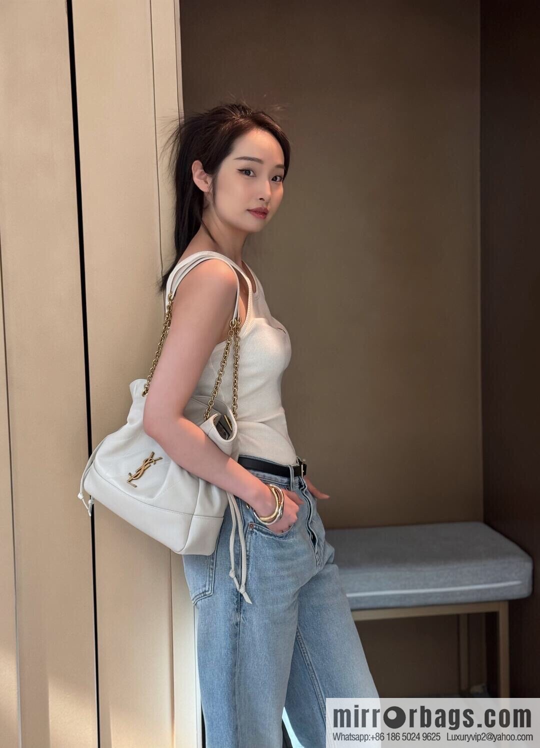 YSL 𝗝𝗮𝗺𝗶𝗲 𝟰.𝟯 small 𝗣𝗢𝗖𝗛𝗢𝗡_ lucky bag bucket bag 833948 white