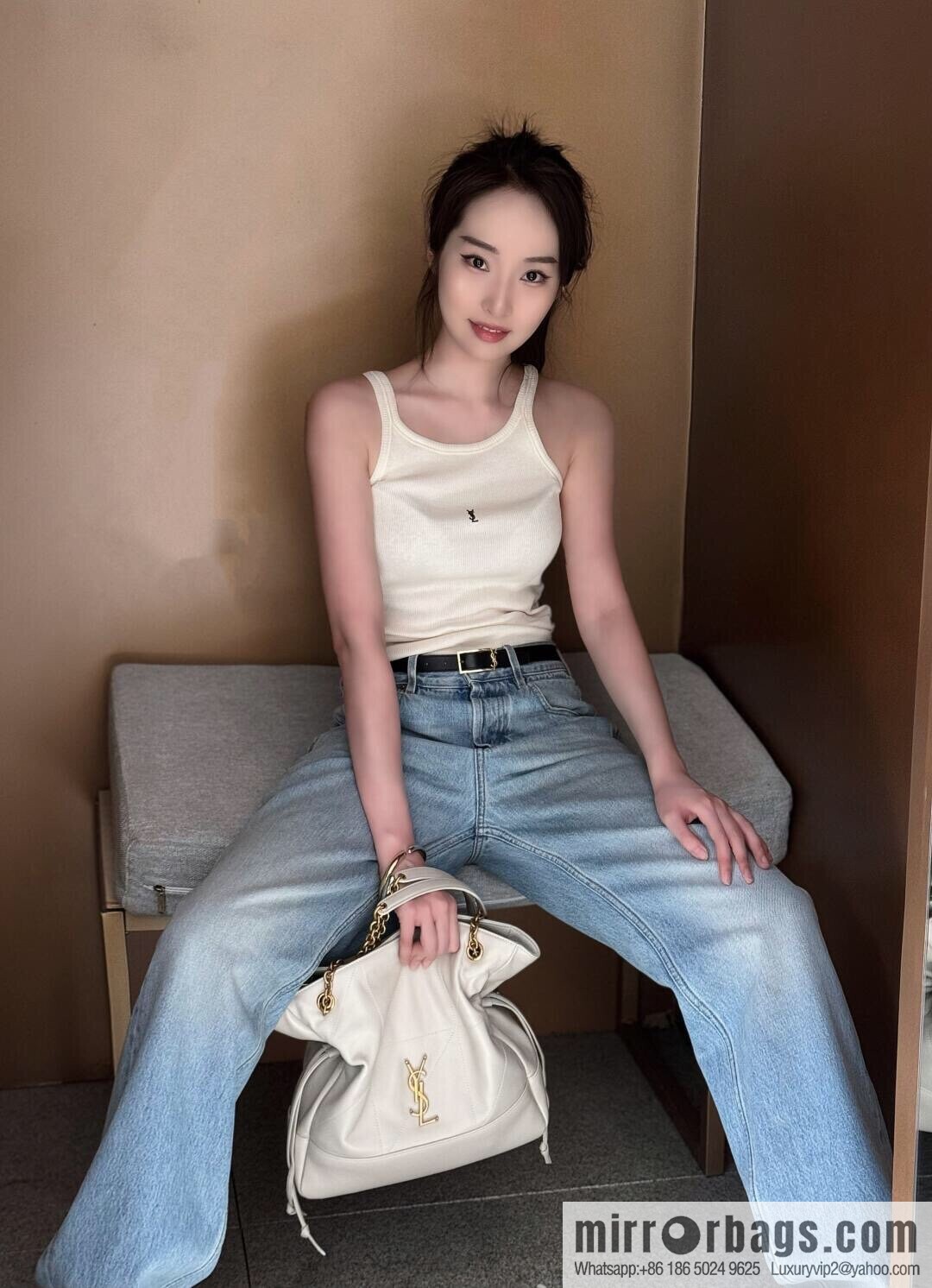 YSL 𝗝𝗮𝗺𝗶𝗲 𝟰.𝟯 small 𝗣𝗢𝗖𝗛𝗢𝗡_ lucky bag bucket bag 833948 white
