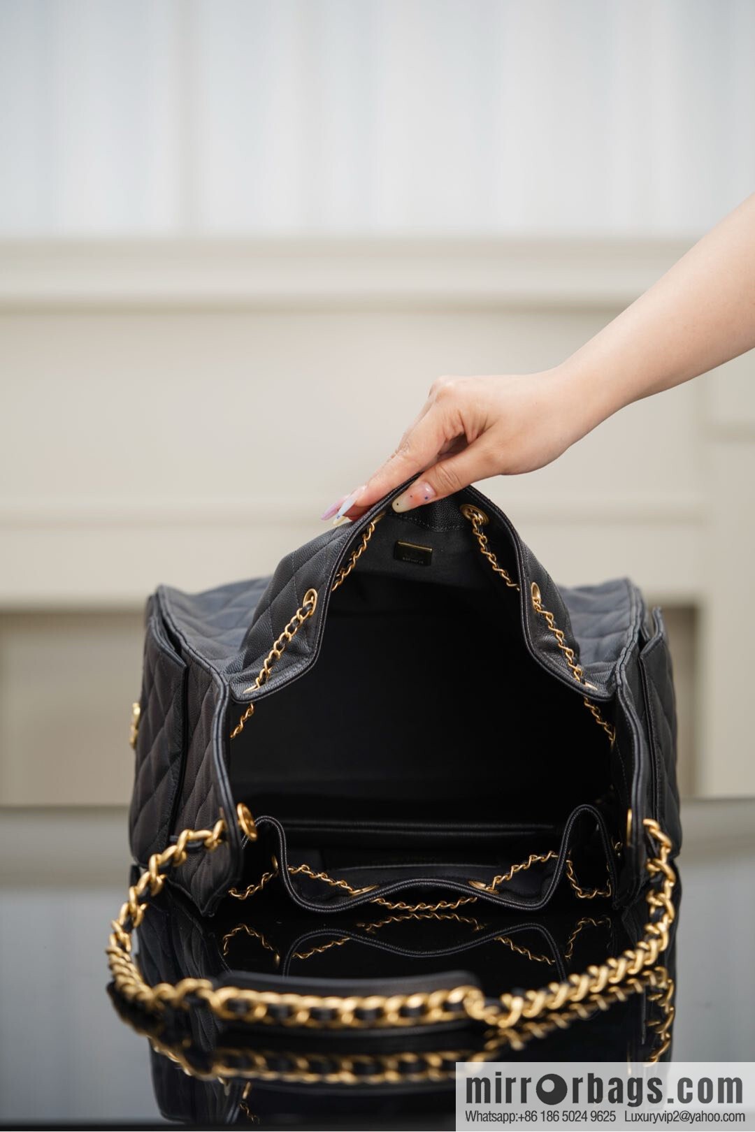 ππ‘ππ§ππ₯ πππ¬ π‘π¨ππ¨ πππ Drawstring Bucket Bag, Black Gold Caviar, Large βοΈ AS5311