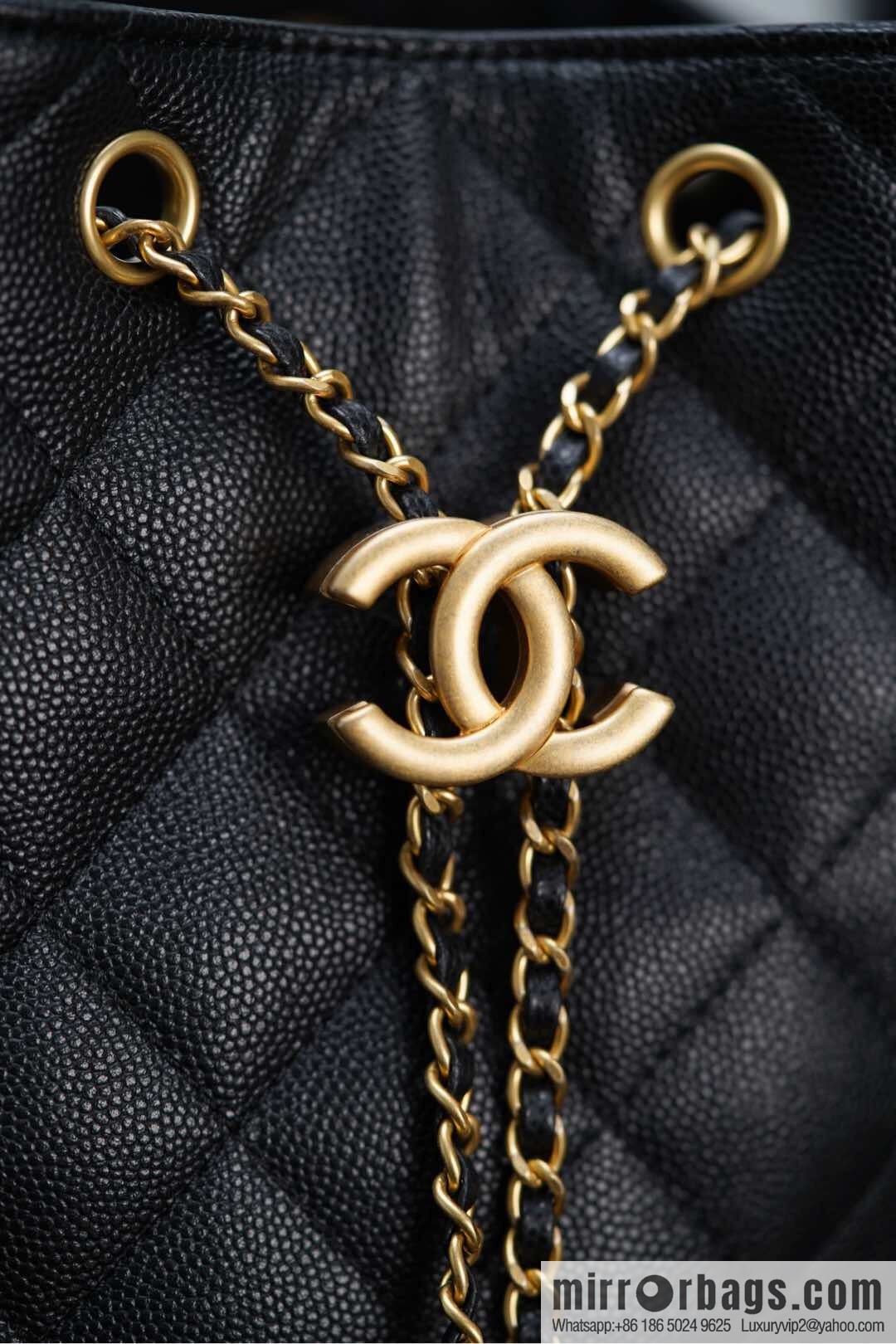 ππ‘ππ§ππ₯ πππ¬ π‘π¨ππ¨ πππ Drawstring Bucket Bag, Black Gold Caviar, Large βοΈ AS5311