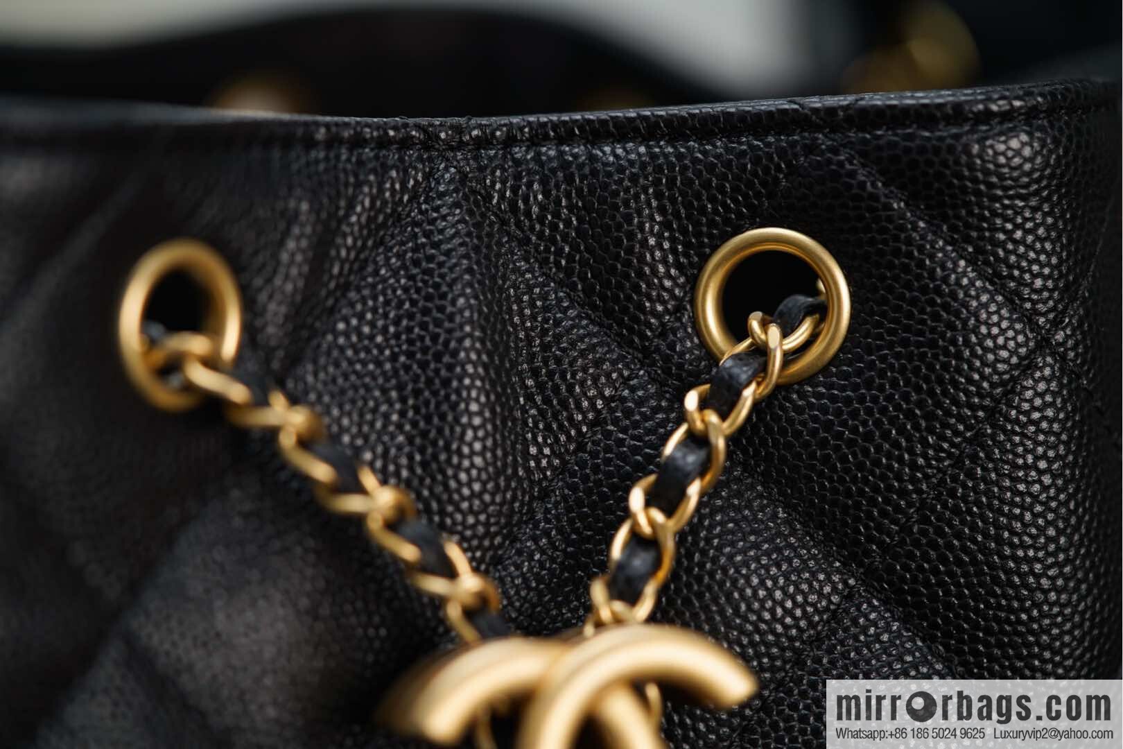 ππ‘ππ§ππ₯ πππ¬ π‘π¨ππ¨ πππ Drawstring Bucket Bag, Black Gold Caviar, Large βοΈ AS5311