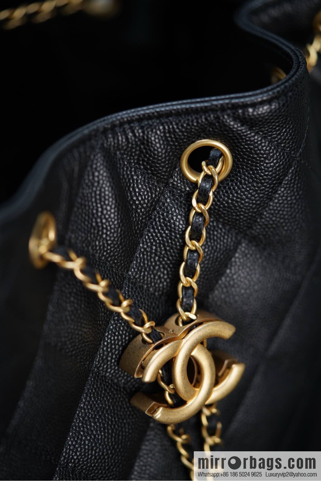 ππ‘ππ§ππ₯ πππ¬ π‘π¨ππ¨ πππ Drawstring Bucket Bag, Black Gold Caviar, Large βοΈ AS5311