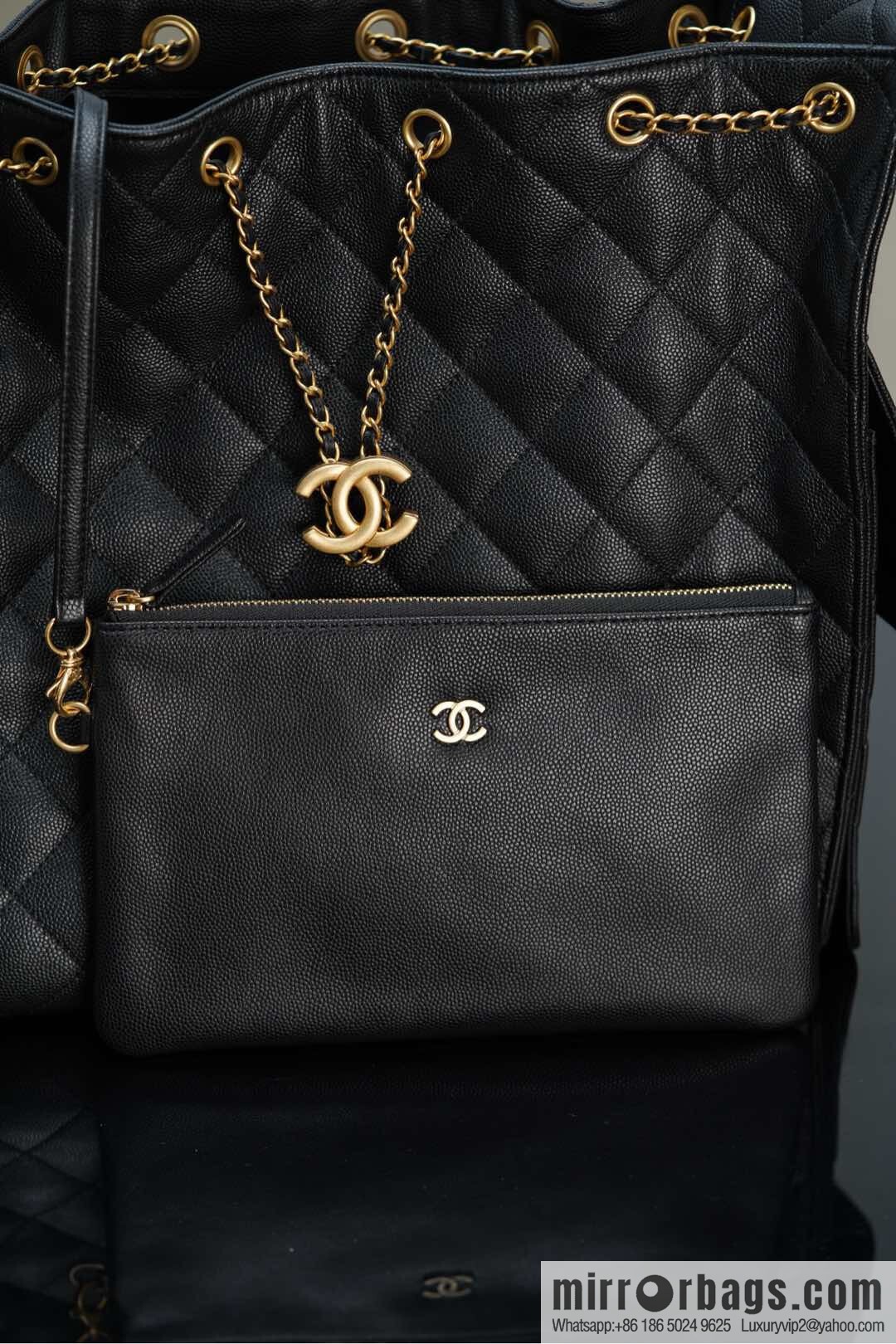 ππ‘ππ§ππ₯ πππ¬ π‘π¨ππ¨ πππ Drawstring Bucket Bag, Black Gold Caviar, Large βοΈ AS5311