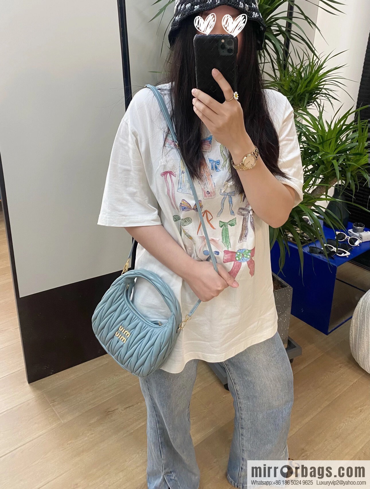 MIUMIU 𝐰𝐚𝐧𝐝𝐞𝐫 𝐡𝐨𝐛𝐨 handbag/messenger bag 5BB125 S 💕💕 haze blue