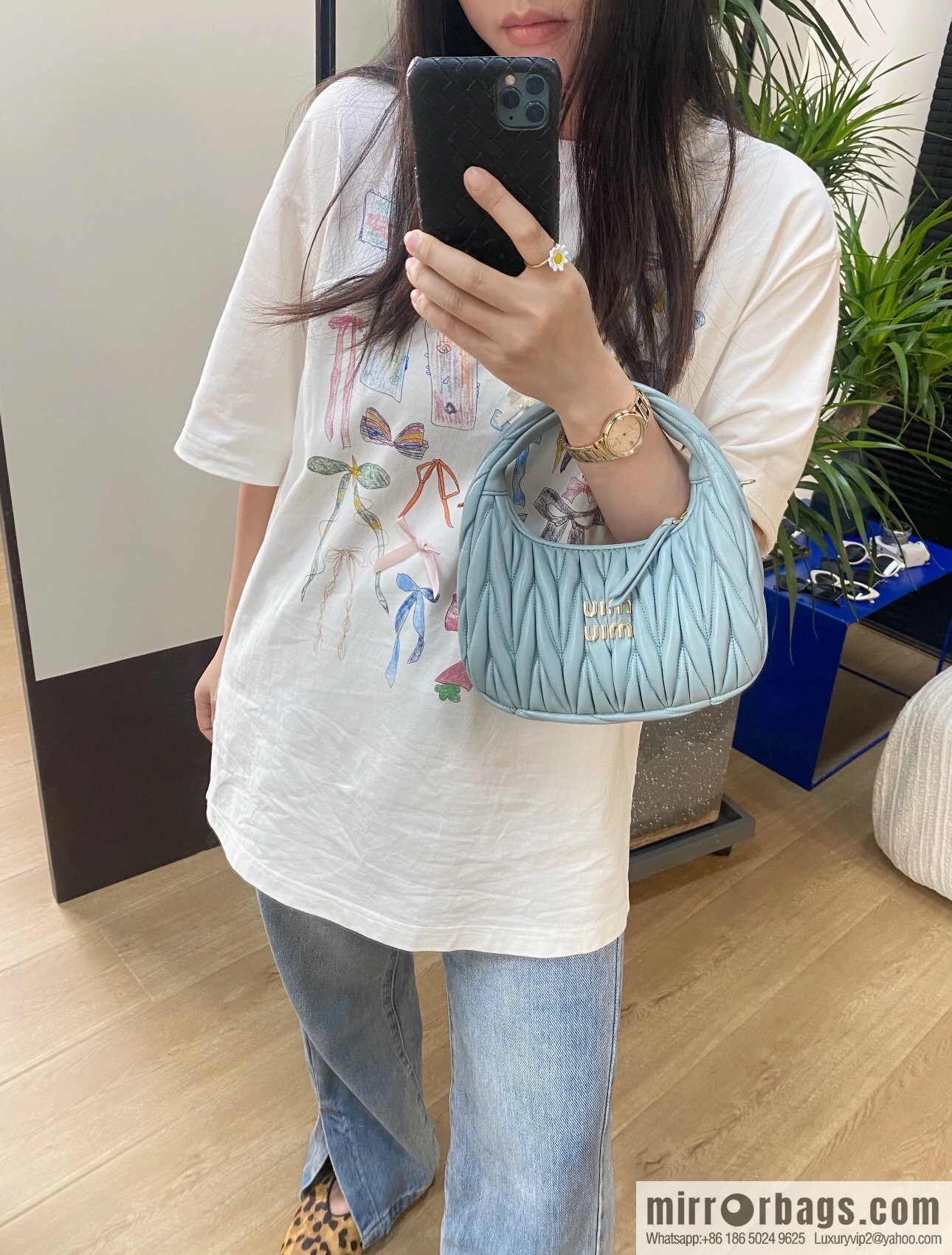 MIUMIU 𝐰𝐚𝐧𝐝𝐞𝐫 𝐡𝐨𝐛𝐨 handbag/messenger bag 5BB125 S 💕💕 haze blue