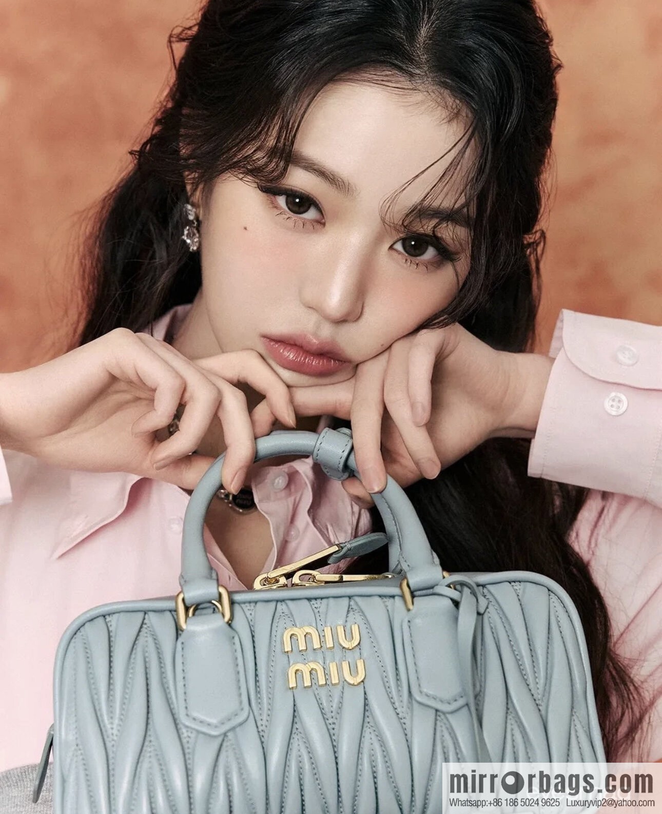 MIUMIU Sheepskin Textured Retro Rectangle Bag | Leather Bowling Bag 5BB142 Haze Blue