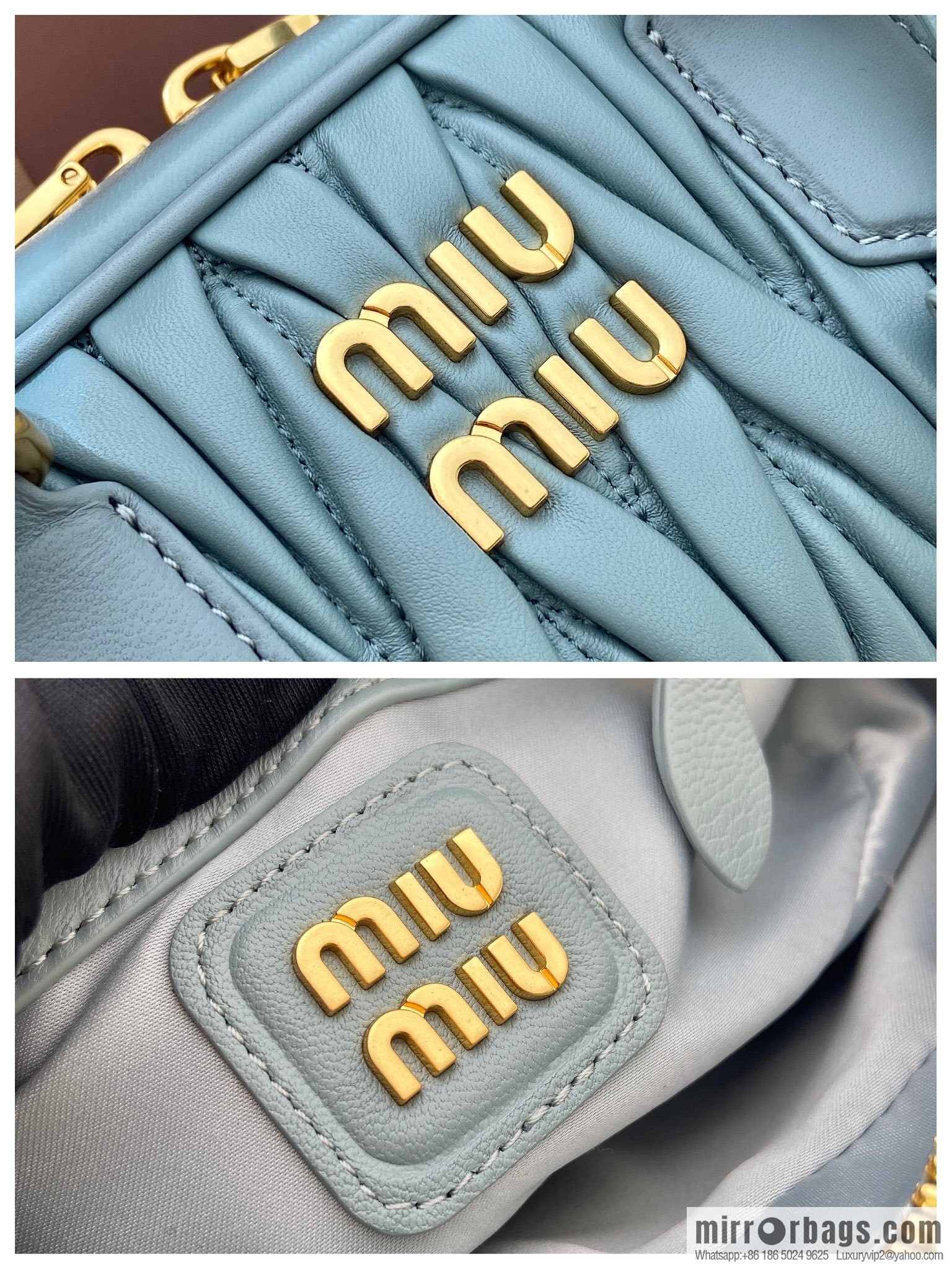 MIUMIU Sheepskin Textured Retro Rectangle Bag | Leather Bowling Bag 5BB142 Haze Blue