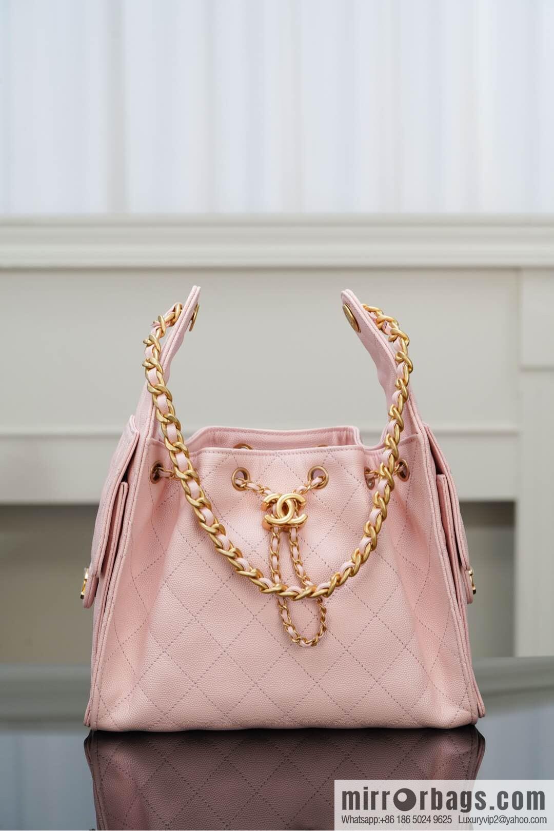 𝐂𝐡𝐚𝐧𝐞𝐥 𝟐𝟓𝐬 𝐬𝐦𝐚𝐥𝐥 𝐡𝐨𝐛𝐨 Drawstring Bucket Bag, Pink, Small AS5293
