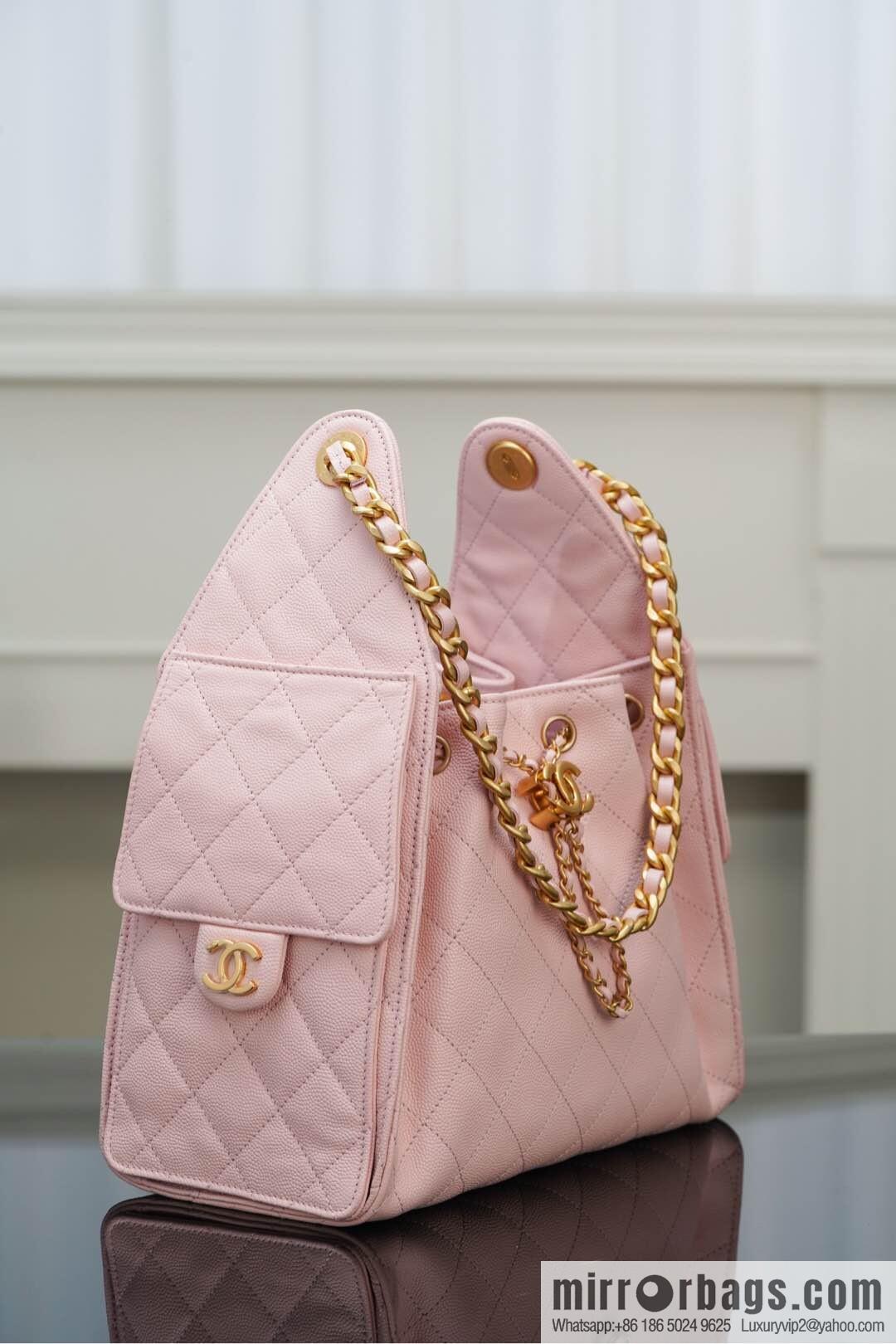 𝐂𝐡𝐚𝐧𝐞𝐥 𝟐𝟓𝐬 𝐬𝐦𝐚𝐥𝐥 𝐡𝐨𝐛𝐨 Drawstring Bucket Bag, Pink, Small AS5293