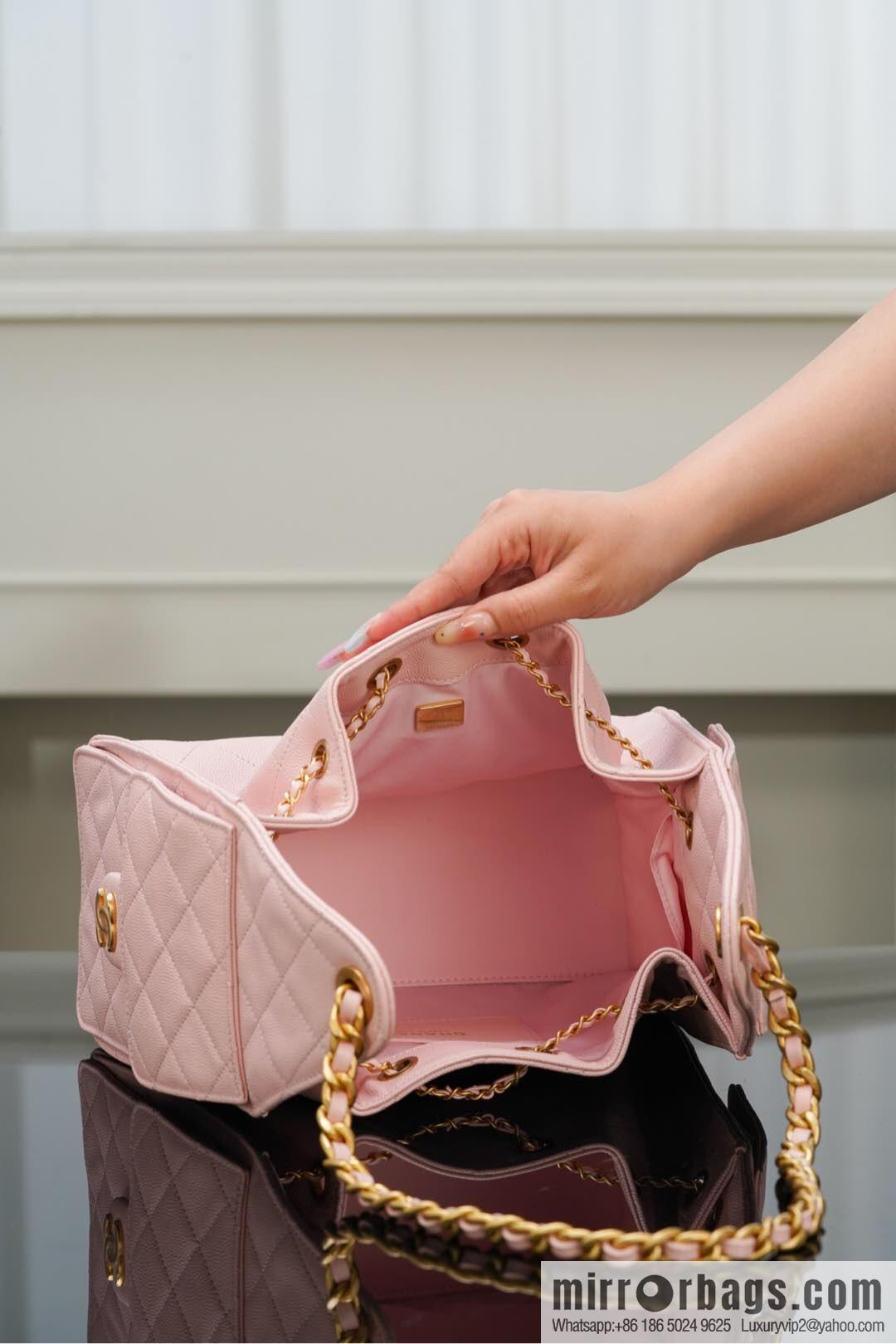 𝐂𝐡𝐚𝐧𝐞𝐥 𝟐𝟓𝐬 𝐬𝐦𝐚𝐥𝐥 𝐡𝐨𝐛𝐨 Drawstring Bucket Bag, Pink, Small AS5293