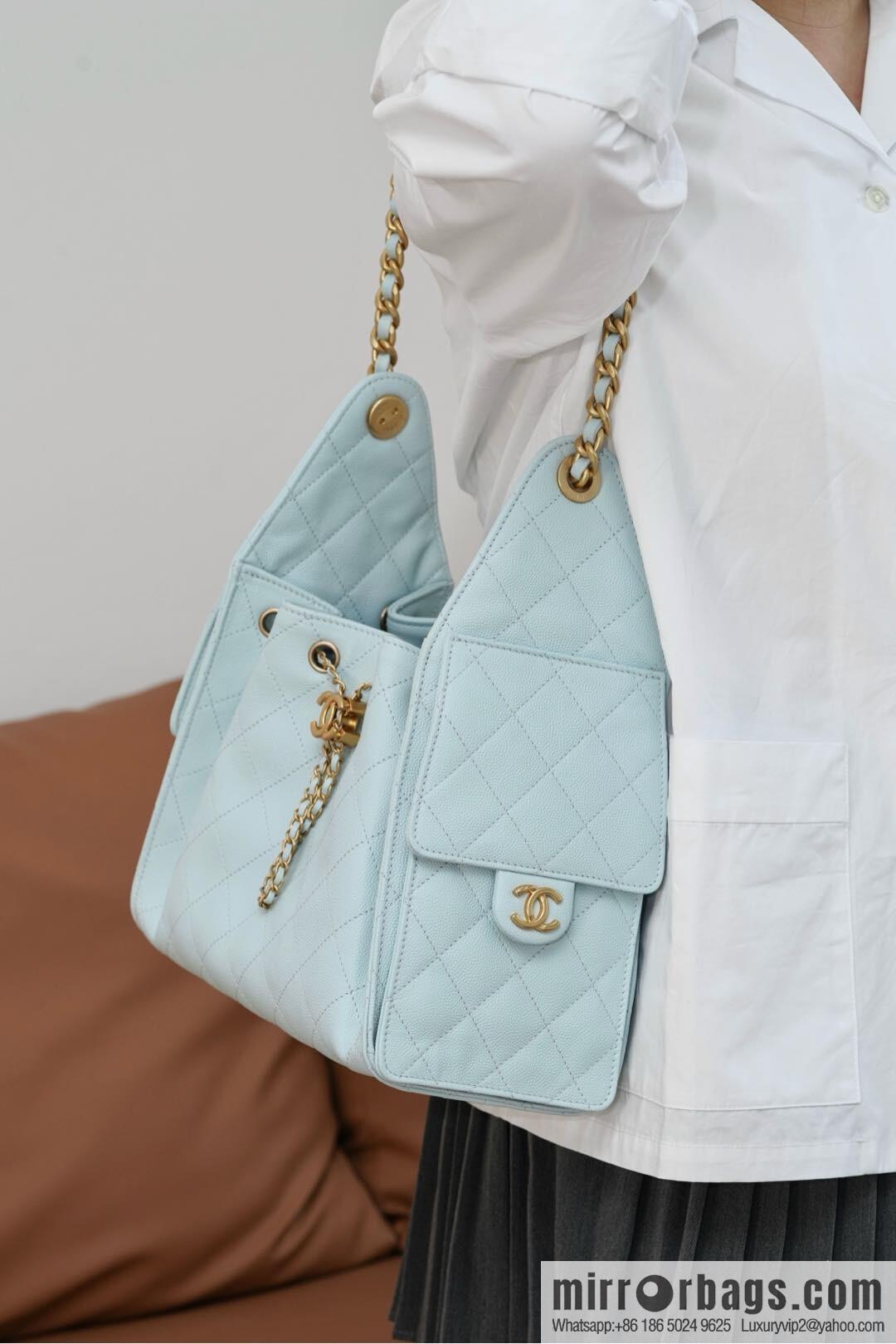𝐂𝐡𝐚𝐧𝐞𝐥 𝟐𝟓𝐬 𝐬𝐦𝐚𝐥𝐥 𝐡𝐨𝐛𝐨 Drawstring Bucket Bag, Tiffany Blue 💙 S AS5293