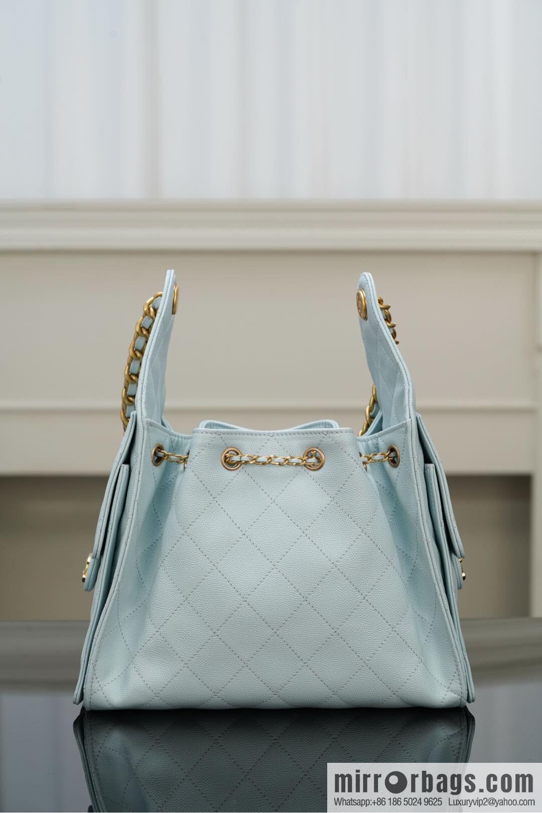𝐂𝐡𝐚𝐧𝐞𝐥 𝟐𝟓𝐬 𝐬𝐦𝐚𝐥𝐥 𝐡𝐨𝐛𝐨 Drawstring Bucket Bag, Tiffany Blue 💙 S AS5293
