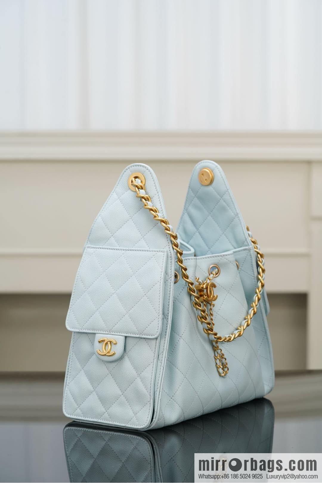 𝐂𝐡𝐚𝐧𝐞𝐥 𝟐𝟓𝐬 𝐬𝐦𝐚𝐥𝐥 𝐡𝐨𝐛𝐨 Drawstring Bucket Bag, Tiffany Blue 💙 S AS5293
