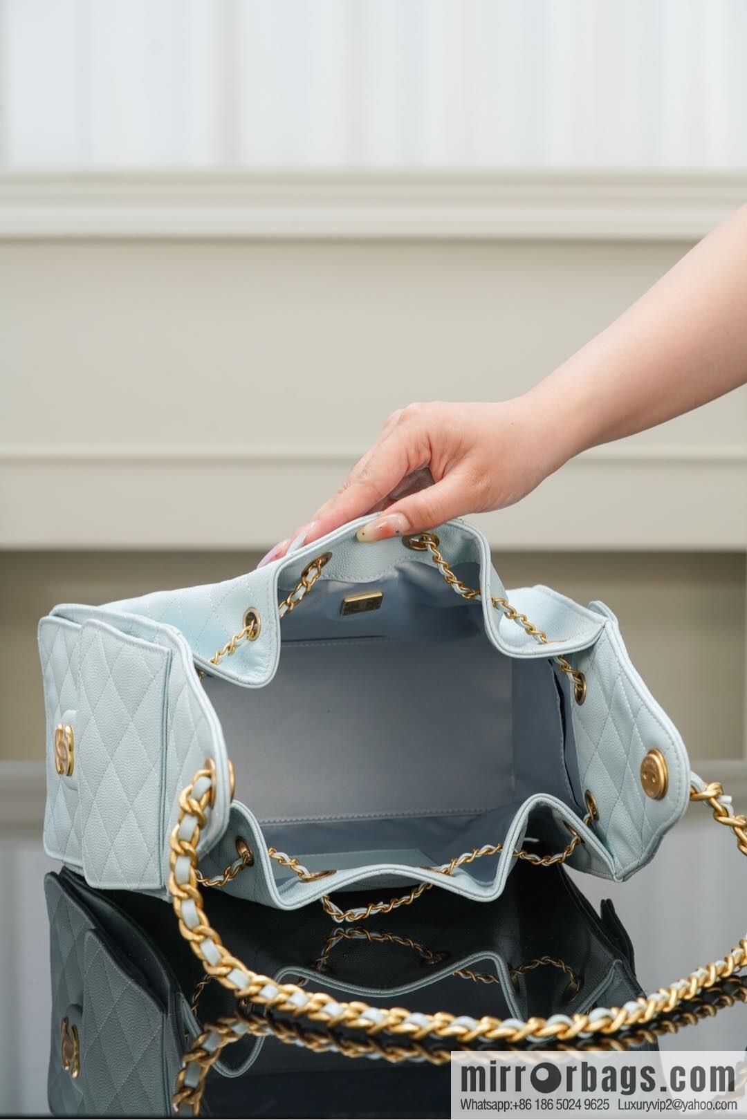 𝐂𝐡𝐚𝐧𝐞𝐥 𝟐𝟓𝐬 𝐬𝐦𝐚𝐥𝐥 𝐡𝐨𝐛𝐨 Drawstring Bucket Bag, Tiffany Blue 💙 S AS5293