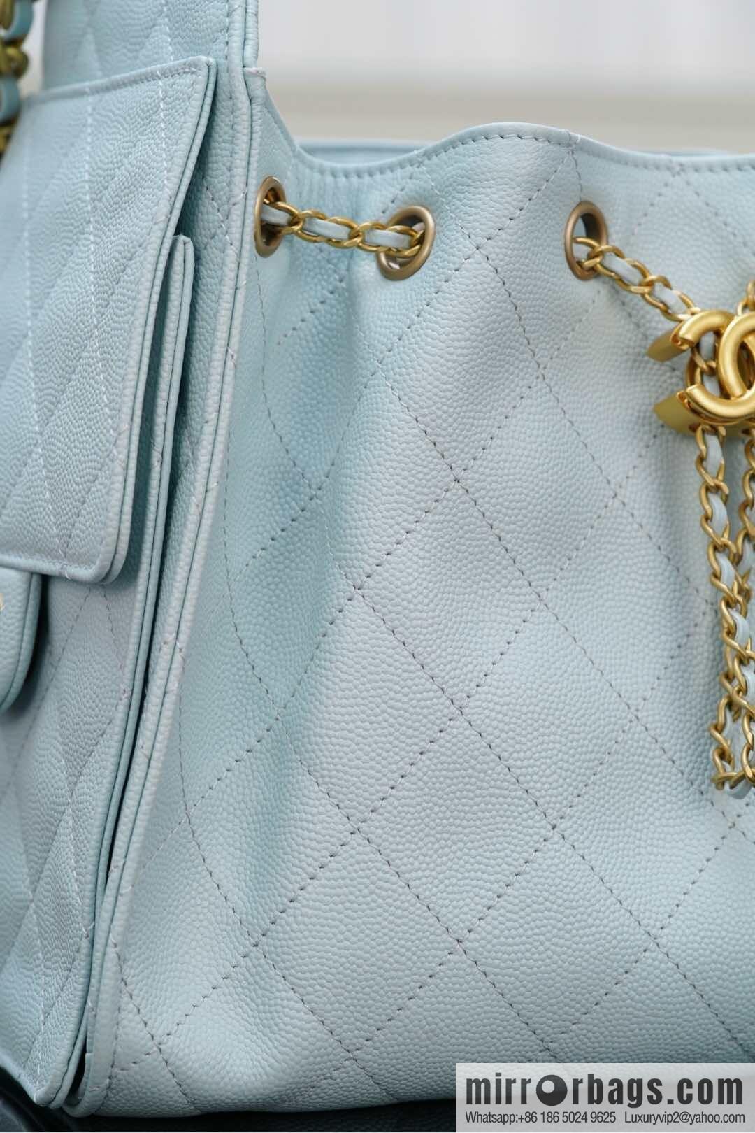 𝐂𝐡𝐚𝐧𝐞𝐥 𝟐𝟓𝐬 𝐬𝐦𝐚𝐥𝐥 𝐡𝐨𝐛𝐨 Drawstring Bucket Bag, Tiffany Blue 💙 S AS5293