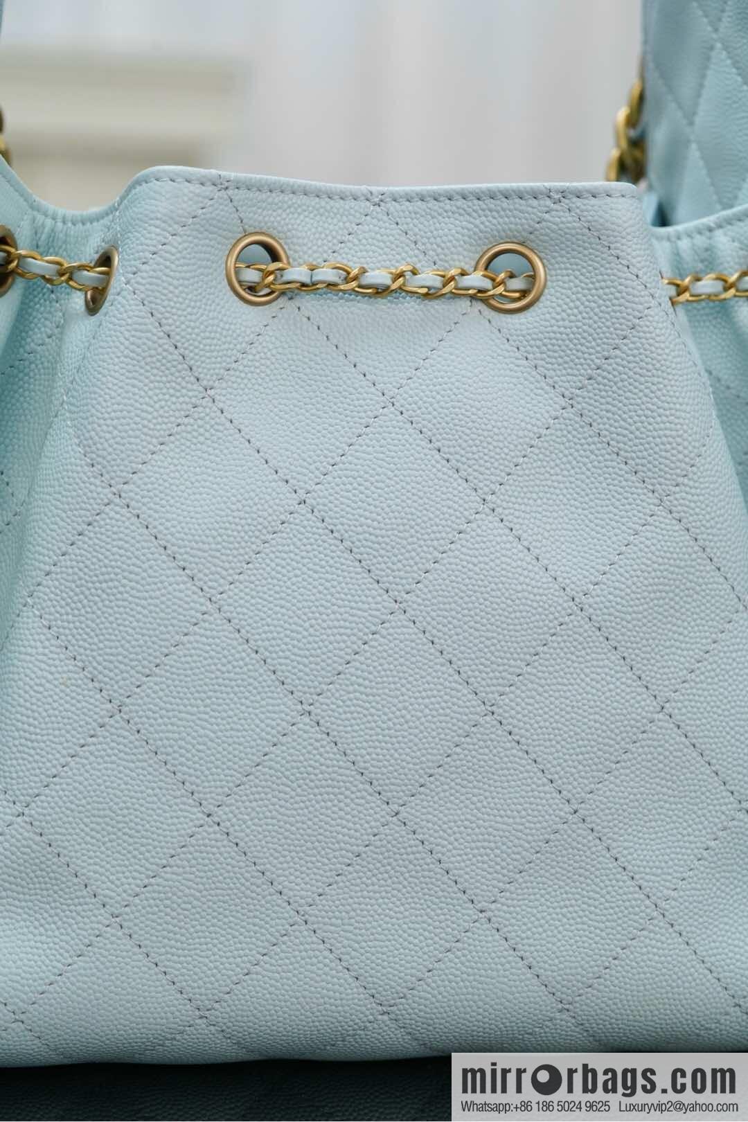 𝐂𝐡𝐚𝐧𝐞𝐥 𝟐𝟓𝐬 𝐬𝐦𝐚𝐥𝐥 𝐡𝐨𝐛𝐨 Drawstring Bucket Bag, Tiffany Blue 💙 S AS5293