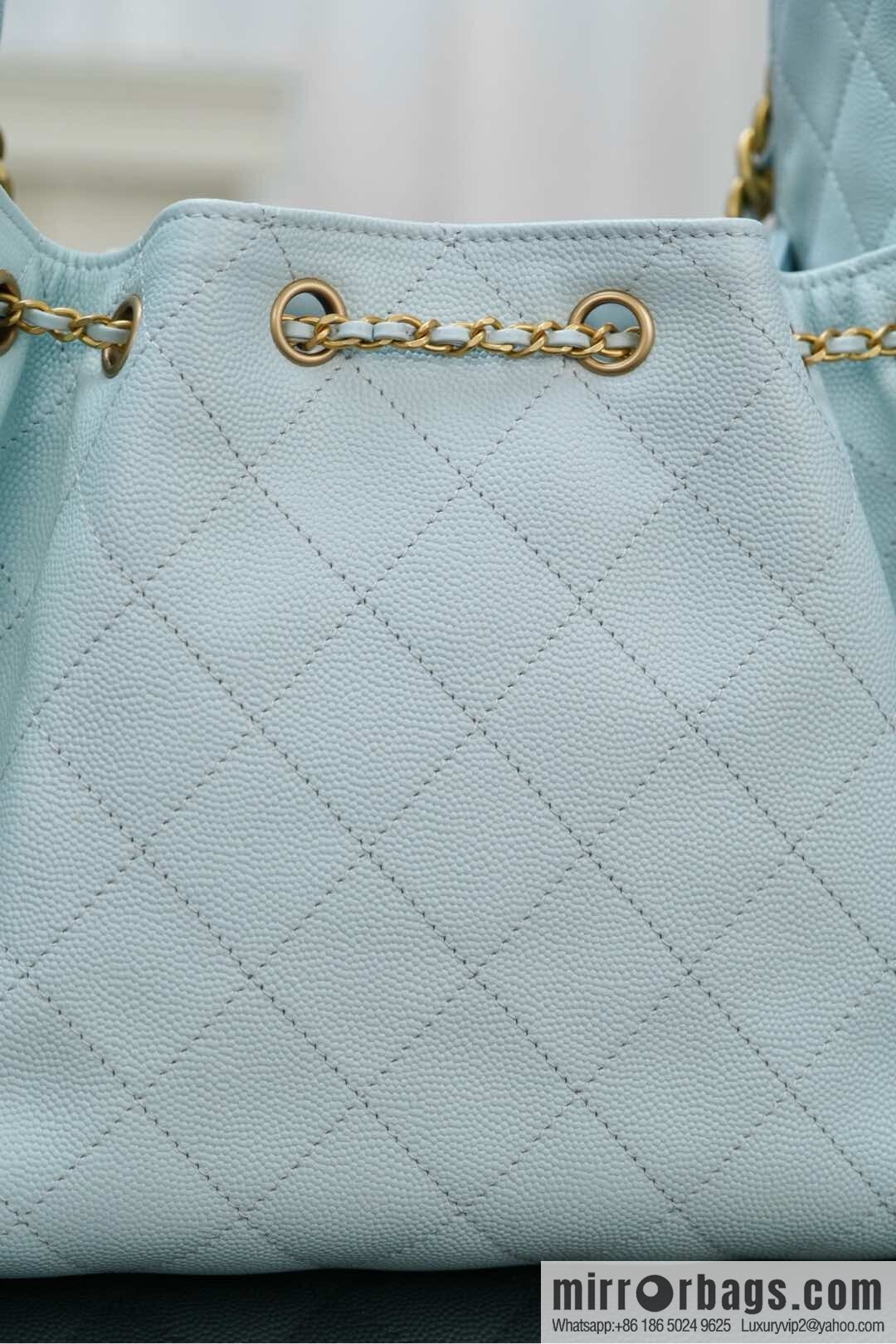 𝐂𝐡𝐚𝐧𝐞𝐥 𝟐𝟓𝐬 𝐬𝐦𝐚𝐥𝐥 𝐡𝐨𝐛𝐨 Drawstring Bucket Bag, Tiffany Blue 💙 S AS5293