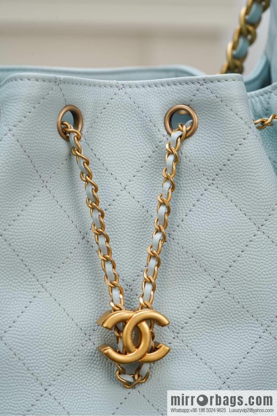 𝐂𝐡𝐚𝐧𝐞𝐥 𝟐𝟓𝐬 𝐬𝐦𝐚𝐥𝐥 𝐡𝐨𝐛𝐨 Drawstring Bucket Bag, Tiffany Blue 💙 S AS5293