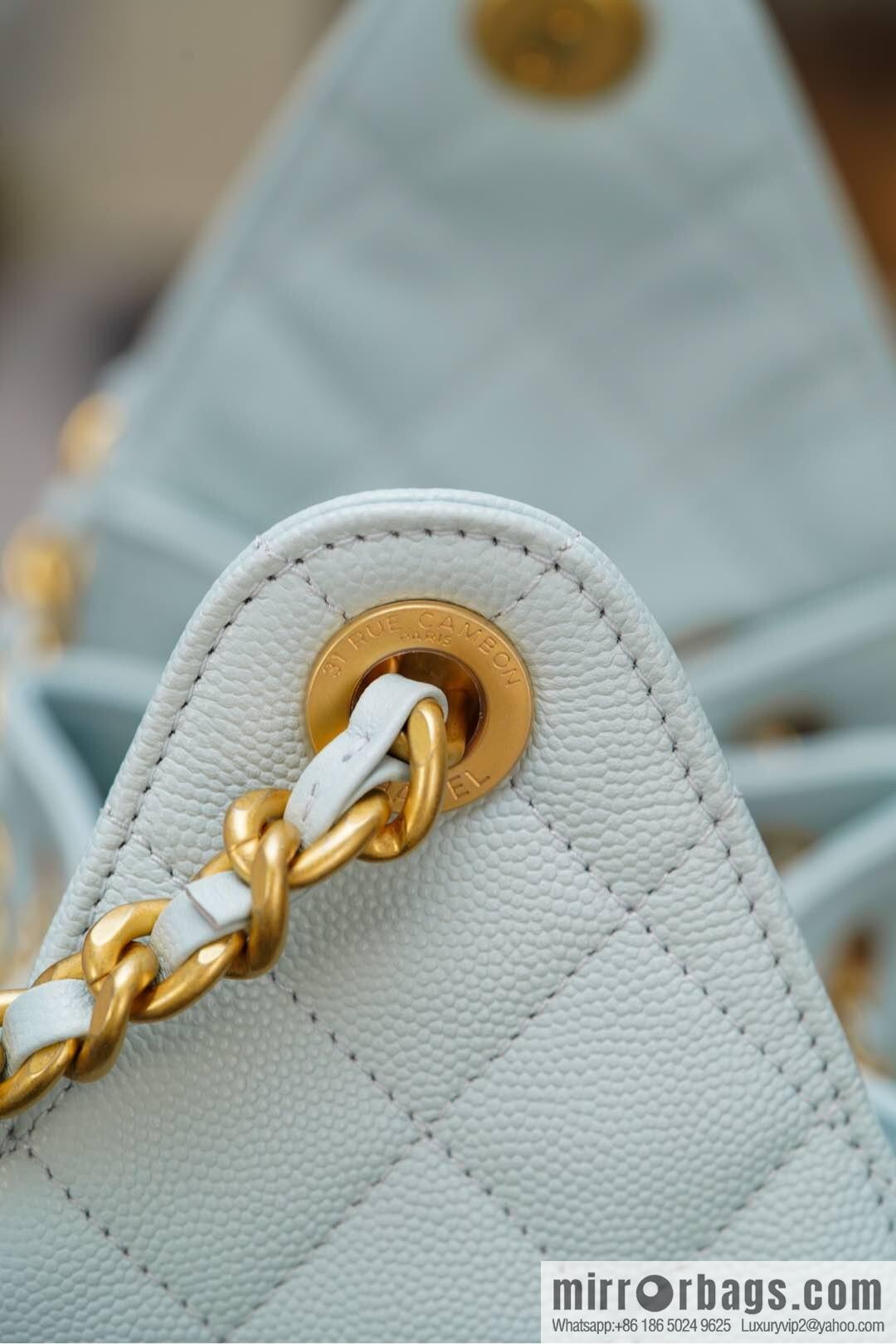 𝐂𝐡𝐚𝐧𝐞𝐥 𝟐𝟓𝐬 𝐬𝐦𝐚𝐥𝐥 𝐡𝐨𝐛𝐨 Drawstring Bucket Bag, Tiffany Blue 💙 S AS5293