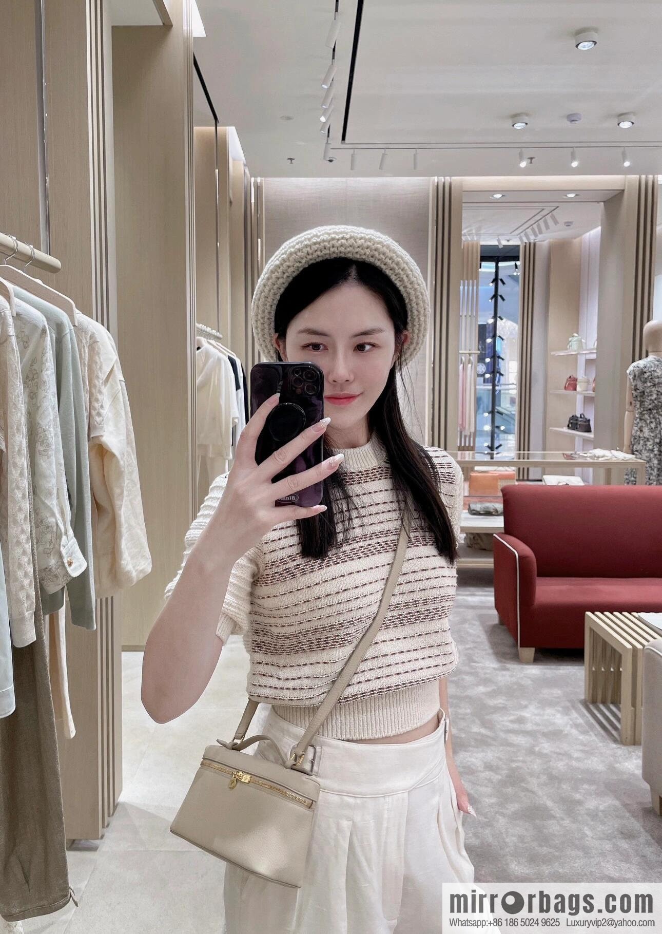 Loro Piana 2nd Generation Extra Pocket L19 Clutch Bag FAN4046 Milk Grey Gold Buckle