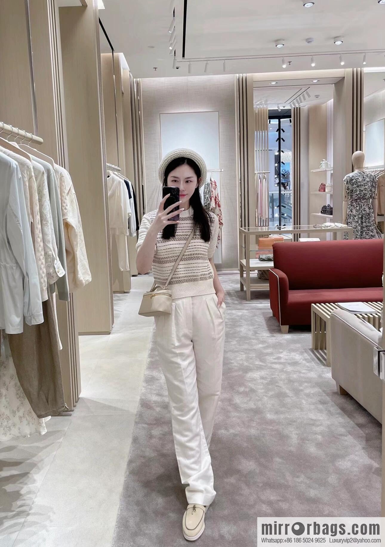 Loro Piana 2nd Generation Extra Pocket L19 Clutch Bag FAN4046 Milk Grey Gold Buckle