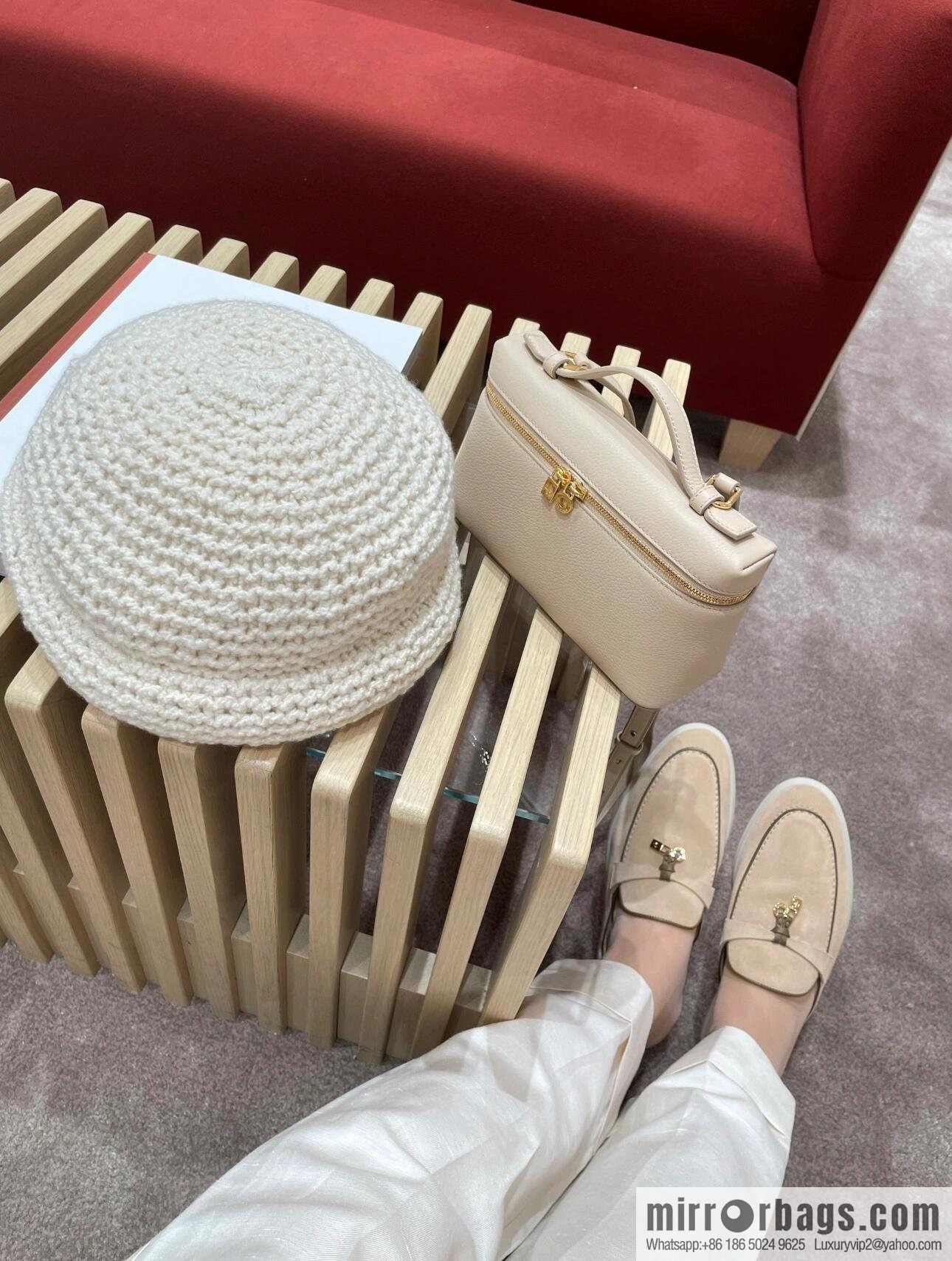 Loro Piana 2nd Generation Extra Pocket L19 Clutch Bag FAN4046 Milk Grey Gold Buckle