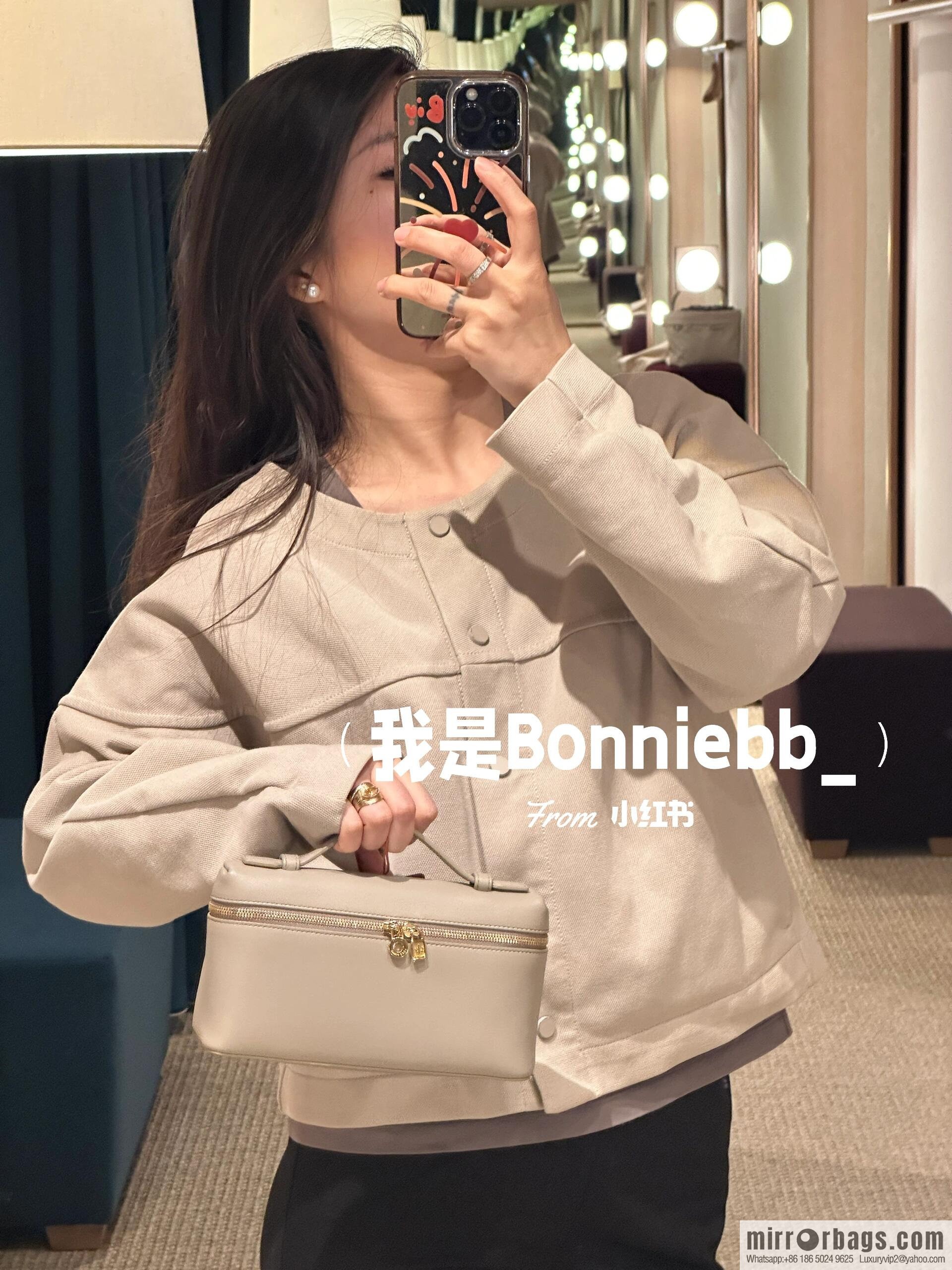 Loro Piana 2nd Generation Extra Pocket L19 Clutch Bag FAN4046 Milk Grey Gold Buckle