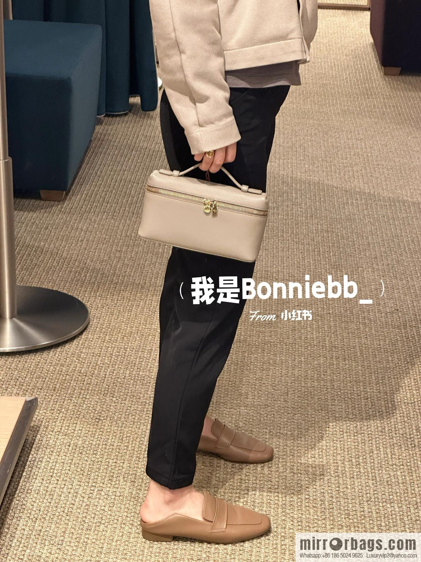 Loro Piana 2nd Generation Extra Pocket L19 Clutch Bag FAN4046 Milk Grey Gold Buckle