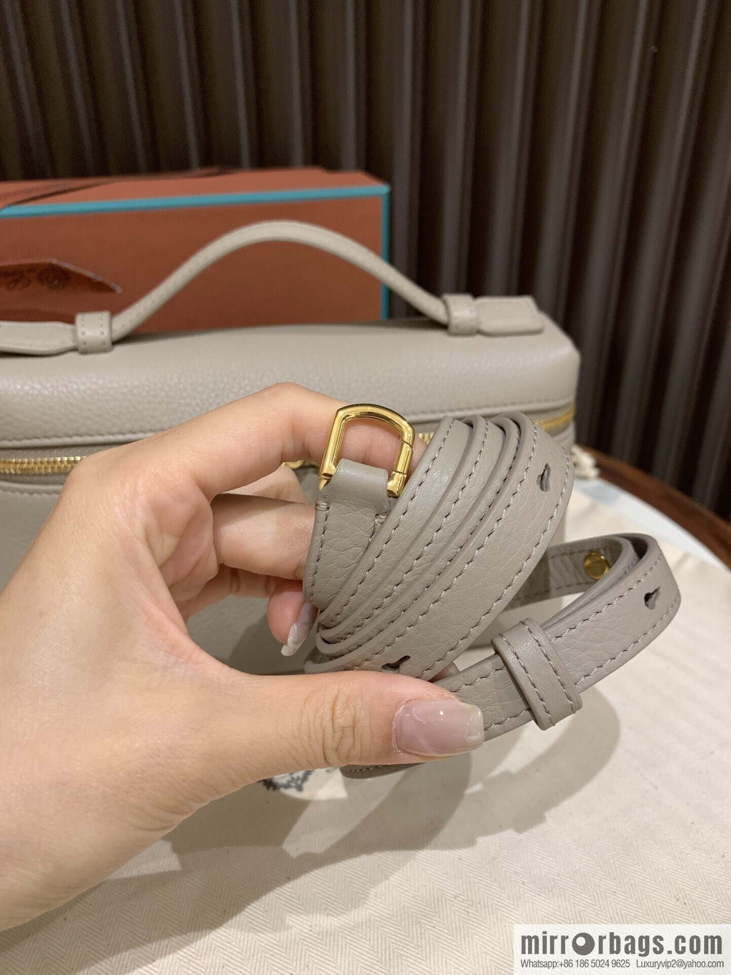 Loro Piana 2nd Generation Extra Pocket L19 Clutch Bag FAN4046 Milk Grey Gold Buckle