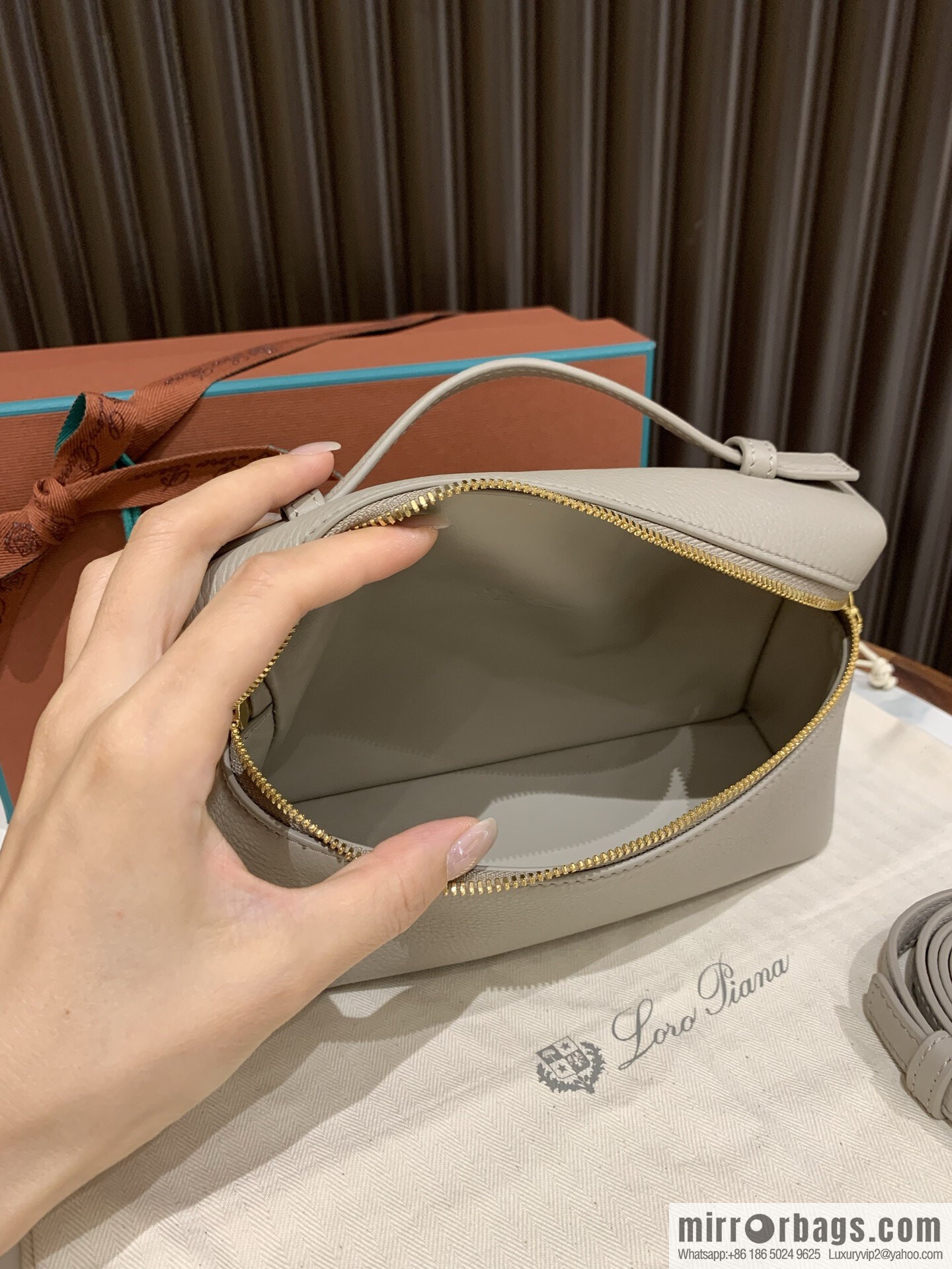 Loro Piana 2nd Generation Extra Pocket L19 Clutch Bag FAN4046 Milk Grey Gold Buckle