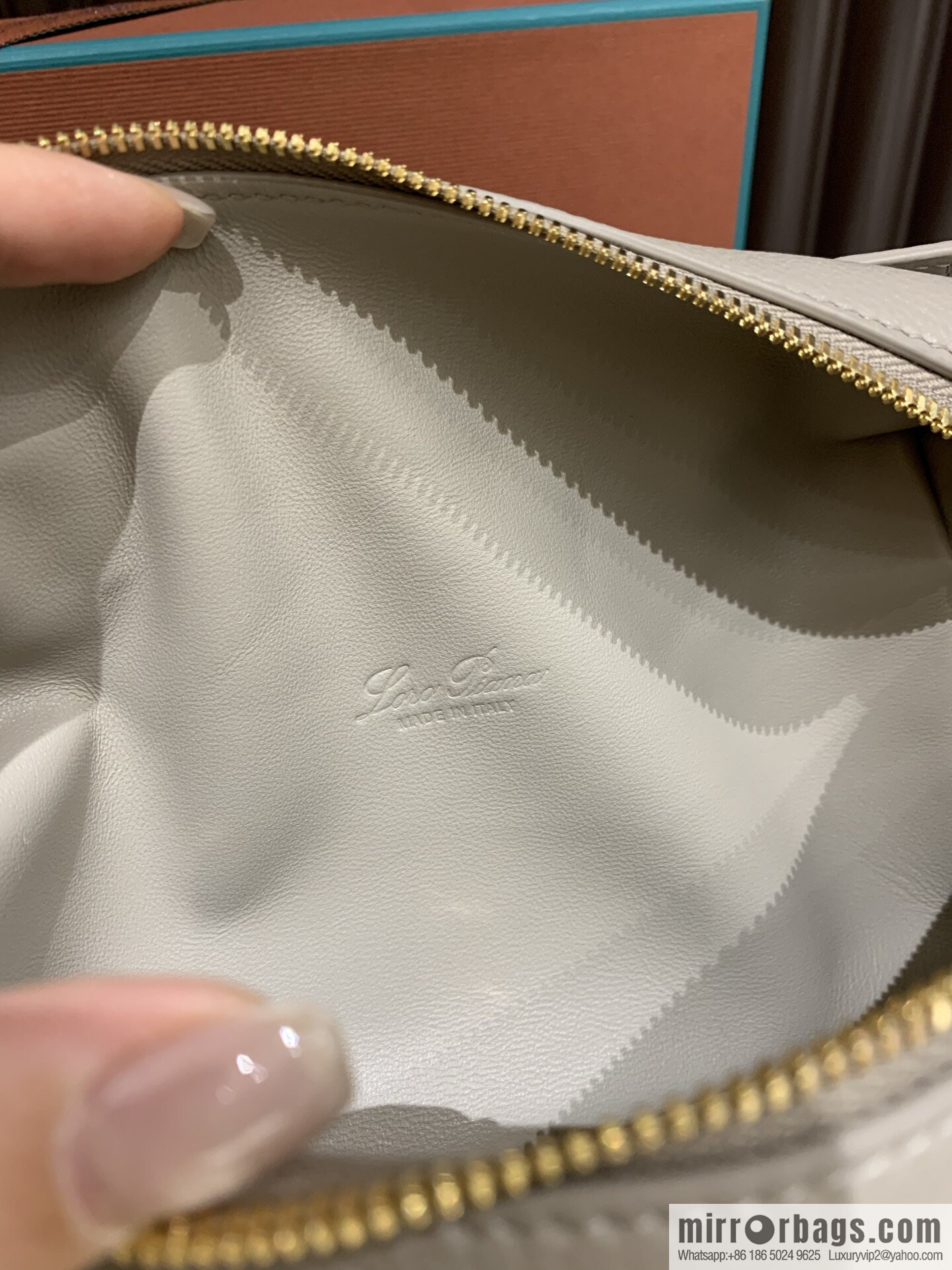 Loro Piana 2nd Generation Extra Pocket L19 Clutch Bag FAN4046 Milk Grey Gold Buckle