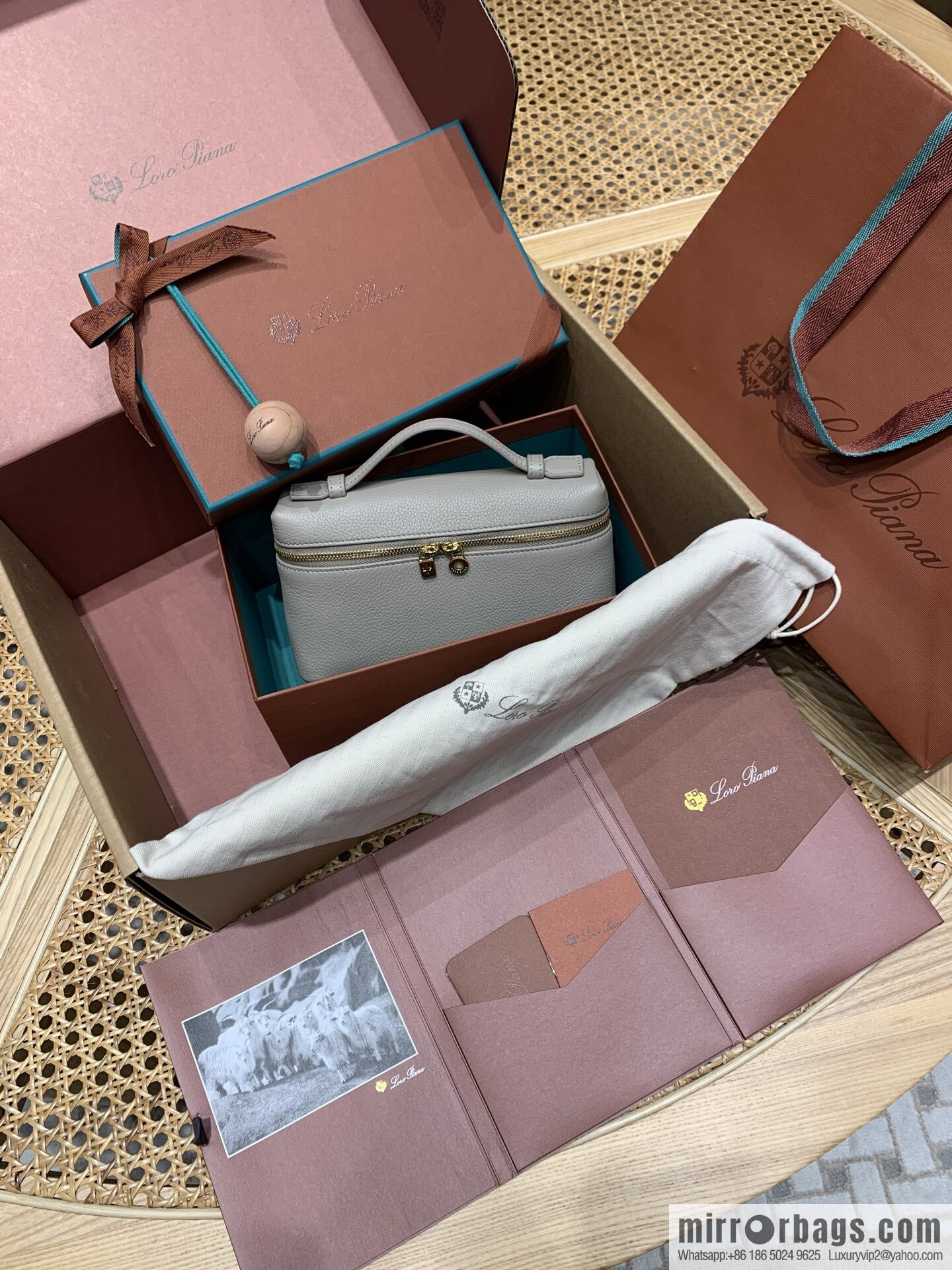 Loro Piana 2nd Generation Extra Pocket L19 Clutch Bag FAN4046 Milk Grey Gold Buckle