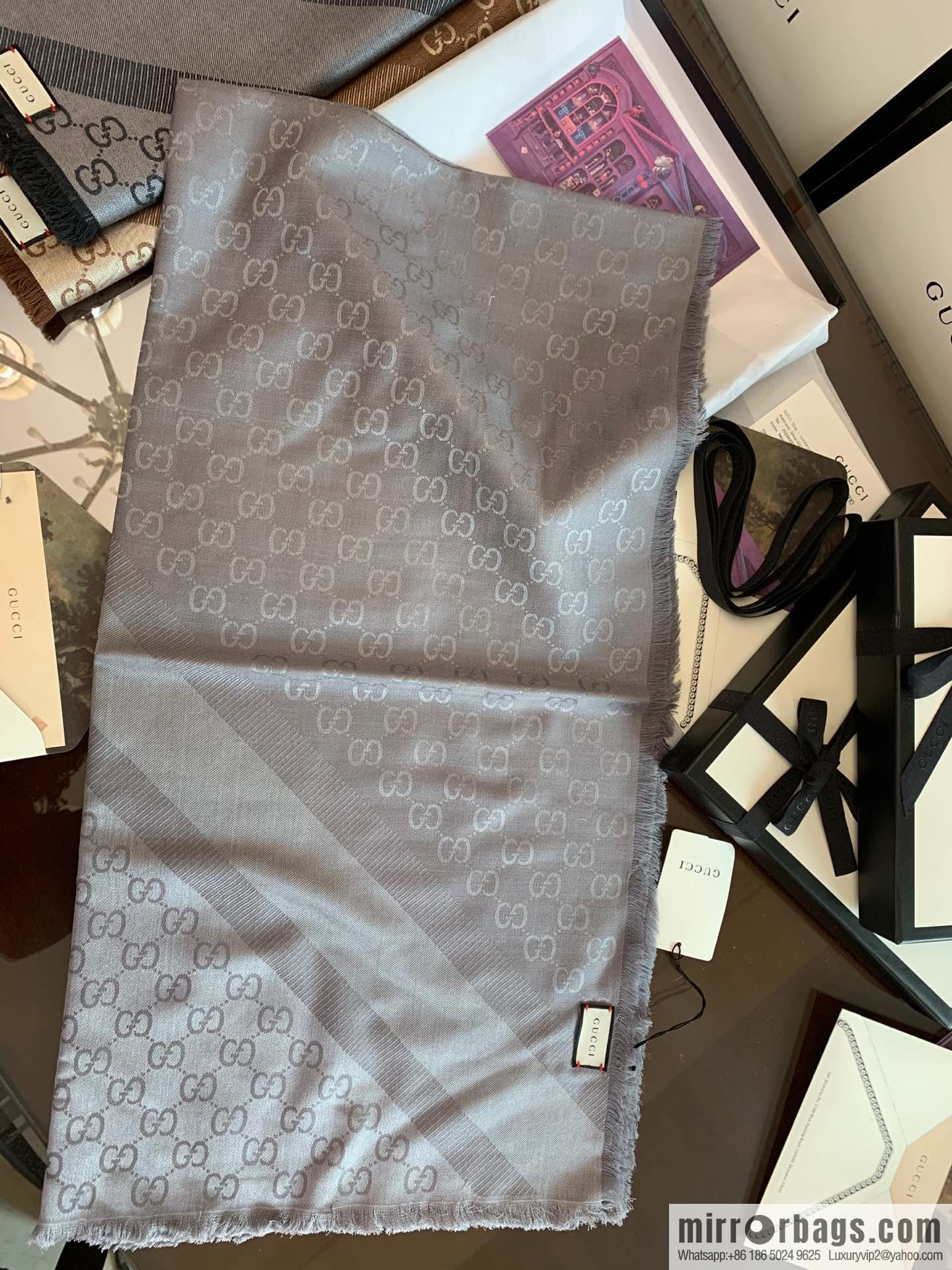 GUCCI Gucci letter pattern 100% silk wool scarf