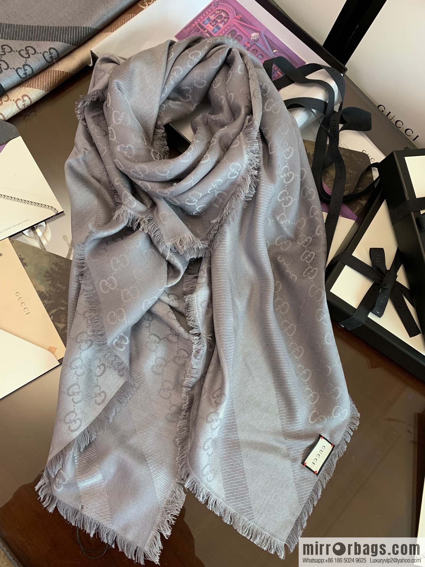 GUCCI Gucci letter pattern 100% silk wool scarf