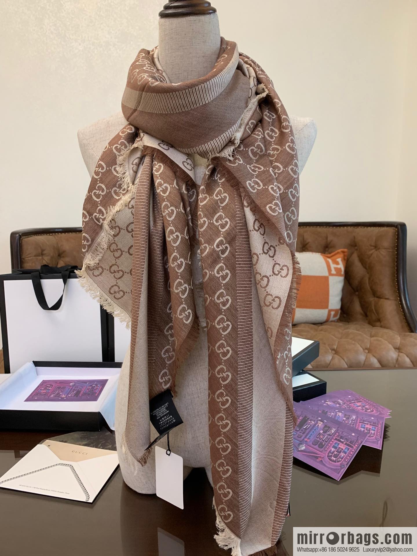 GUCCI Gucci letter pattern 100% silk wool scarf