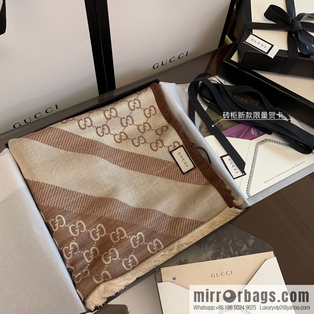 GUCCI Gucci letter pattern 100% silk wool scarf
