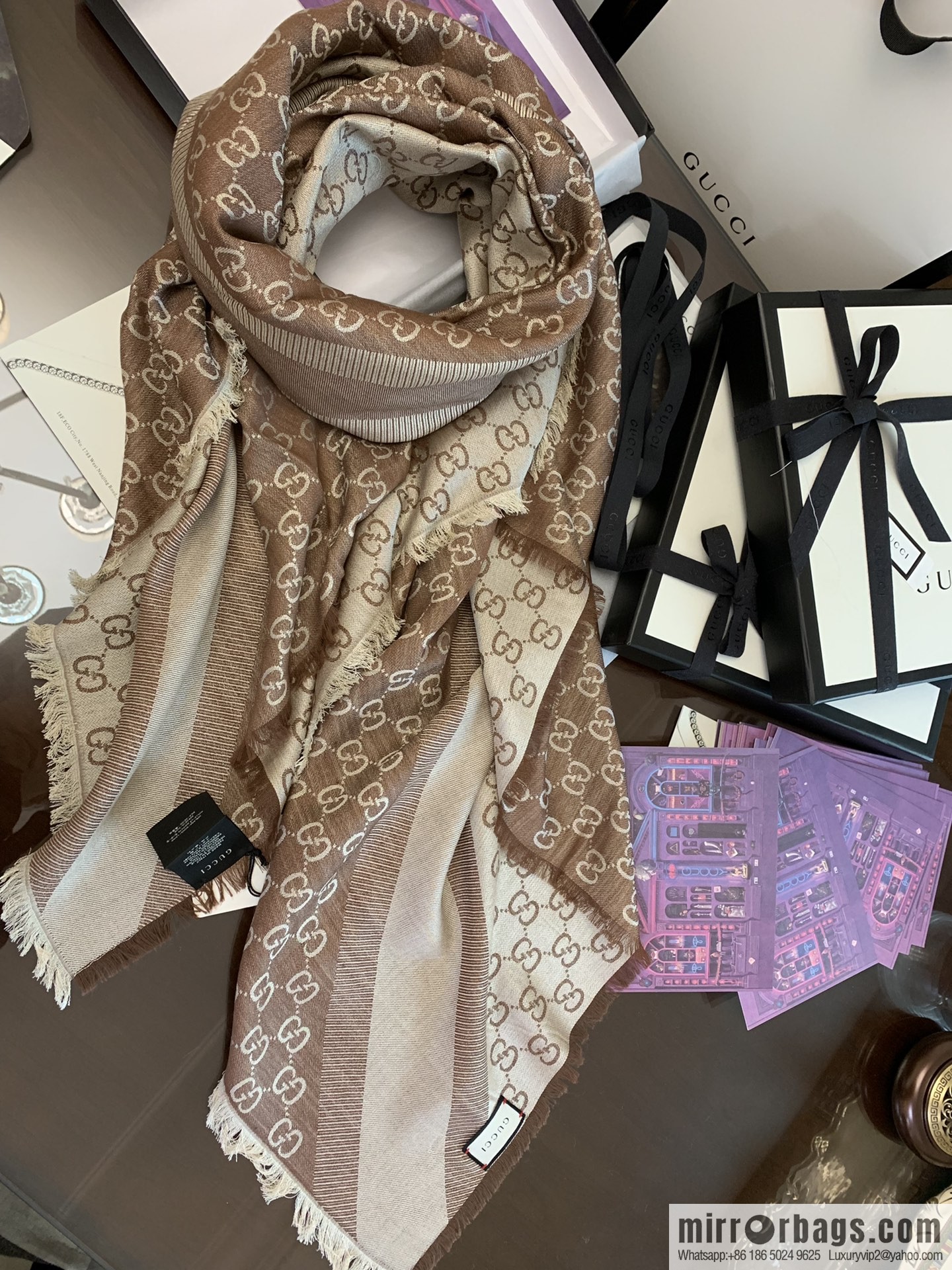 GUCCI Gucci letter pattern 100% silk wool scarf