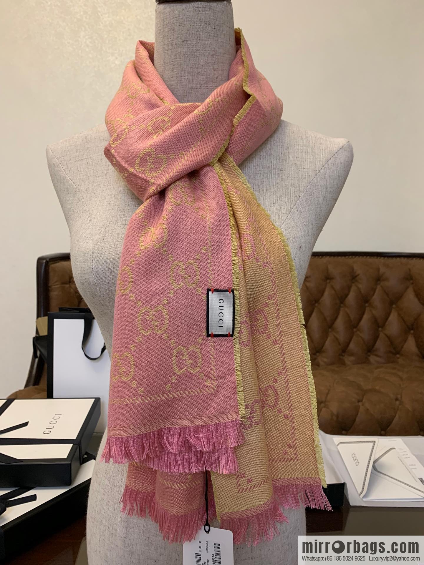 GUCCI Gucci GG jacquard fringed double-sided jacquard wool scarf