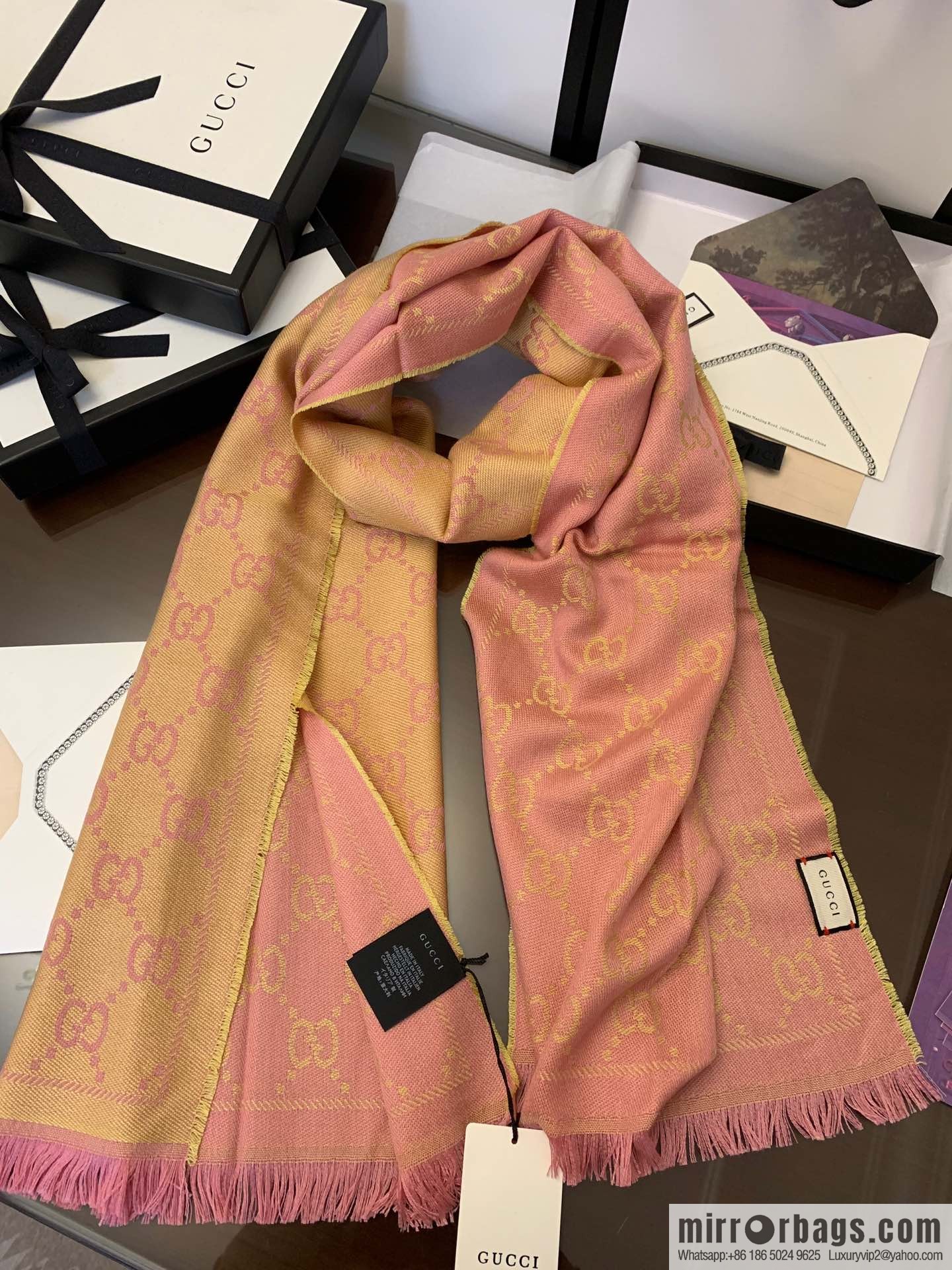 GUCCI Gucci GG jacquard fringed double-sided jacquard wool scarf