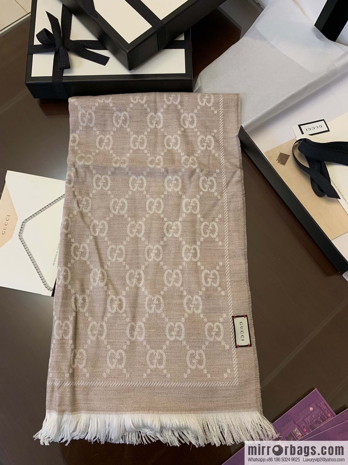 GUCCI Gucci GG jacquard fringed double-sided jacquard wool scarf